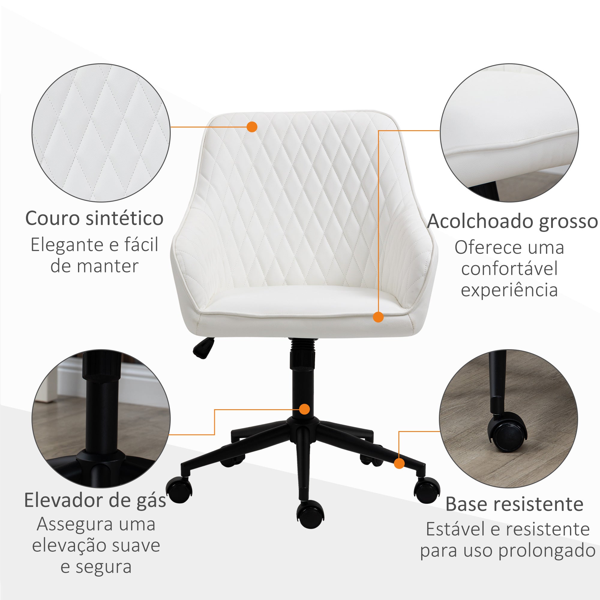 Cadeira de Escritório Giratória de Couro PU Branco 59x60x100 cm
