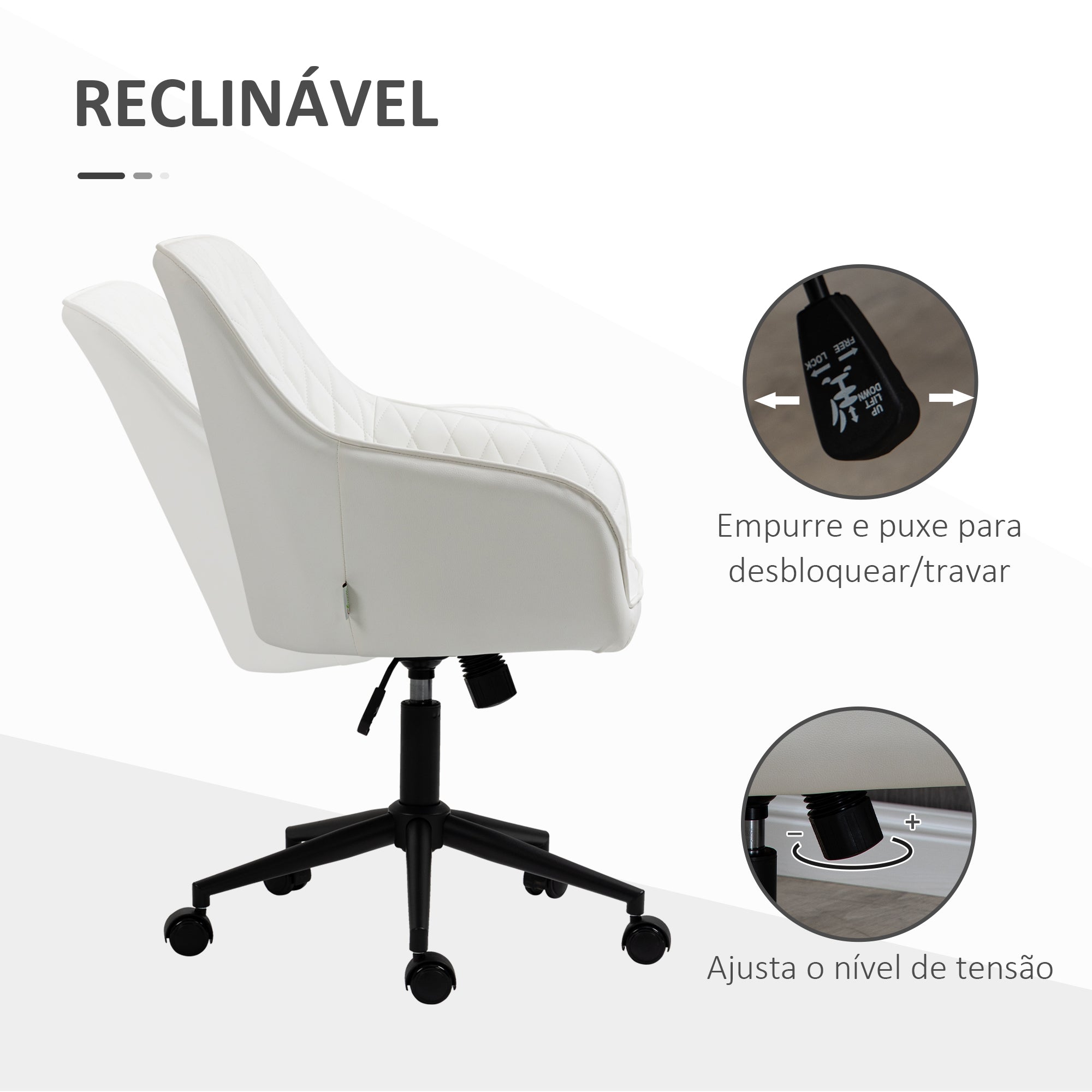 Cadeira de Escritório Giratória de Couro PU Branco 59x60x100 cm