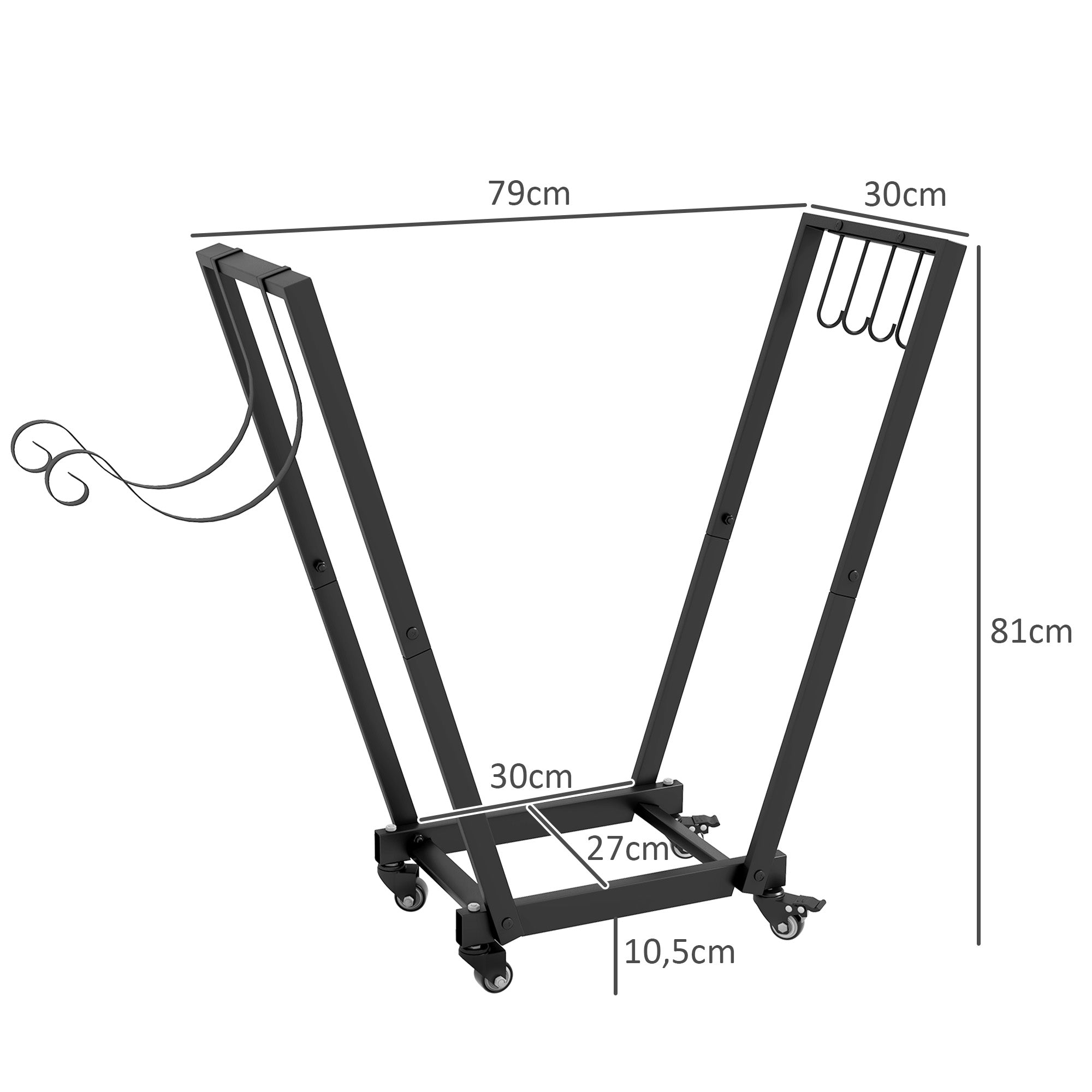 Suporte para Lenha Metálico com Rodas e Gancho 79x30x81 cm - Preto