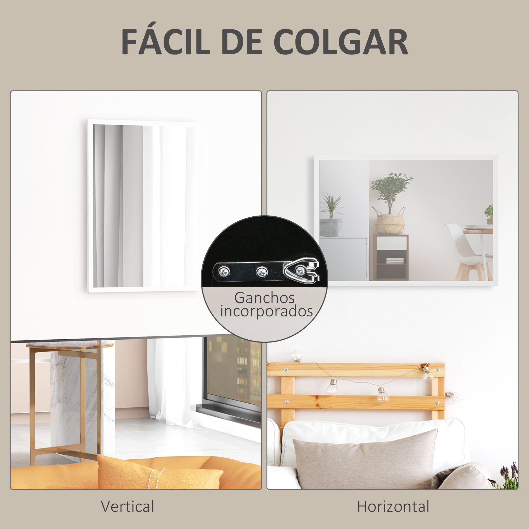 Espelho de Parede Decorativo 50x70 cm Branco