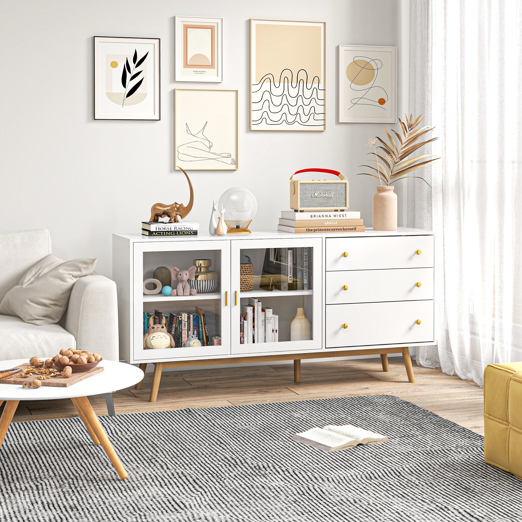 Aparador Moderno com 160x40x80 cm Branco e Madeira