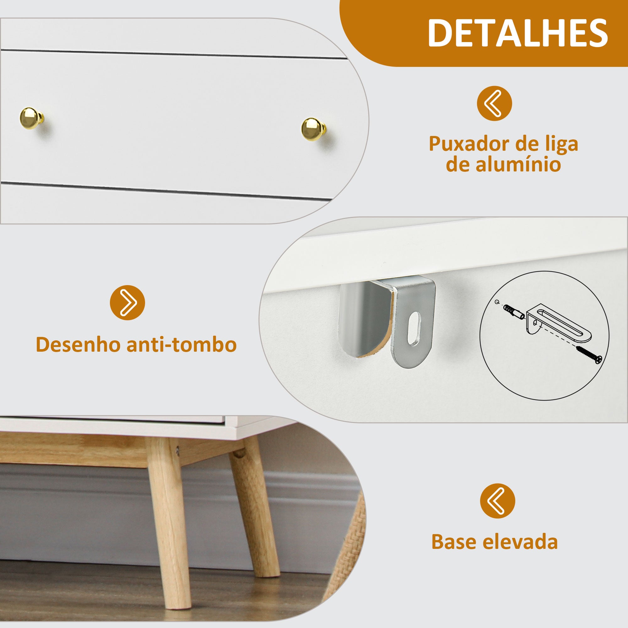 Aparador Moderno com 160x40x80 cm Branco e Madeira