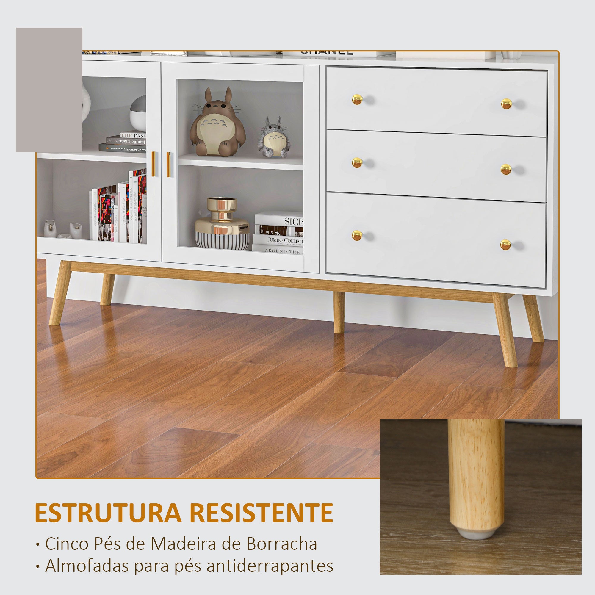 Aparador Moderno com 160x40x80 cm Branco e Madeira