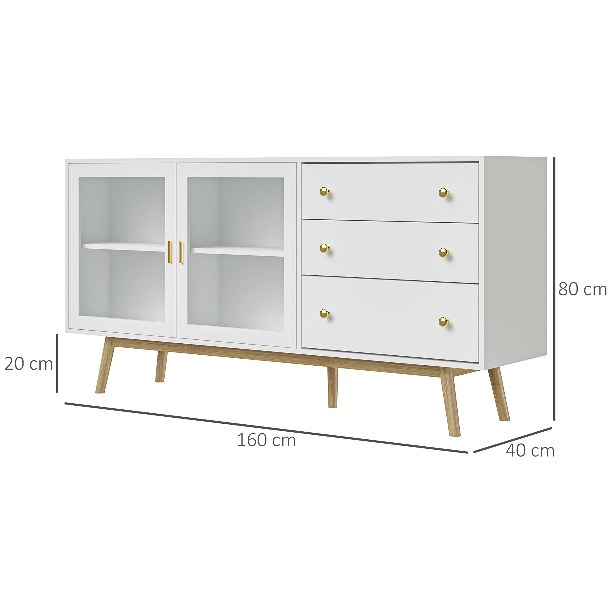 Aparador Moderno com 160x40x80 cm Branco e Madeira