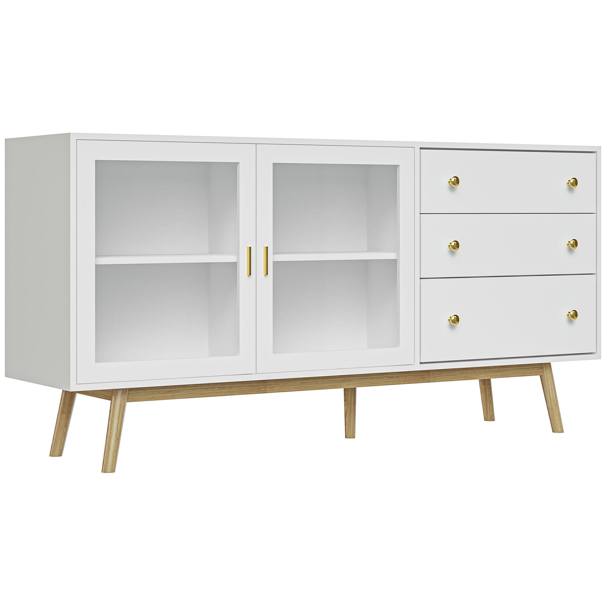 Aparador Moderno com 160x40x80 cm Branco e Madeira