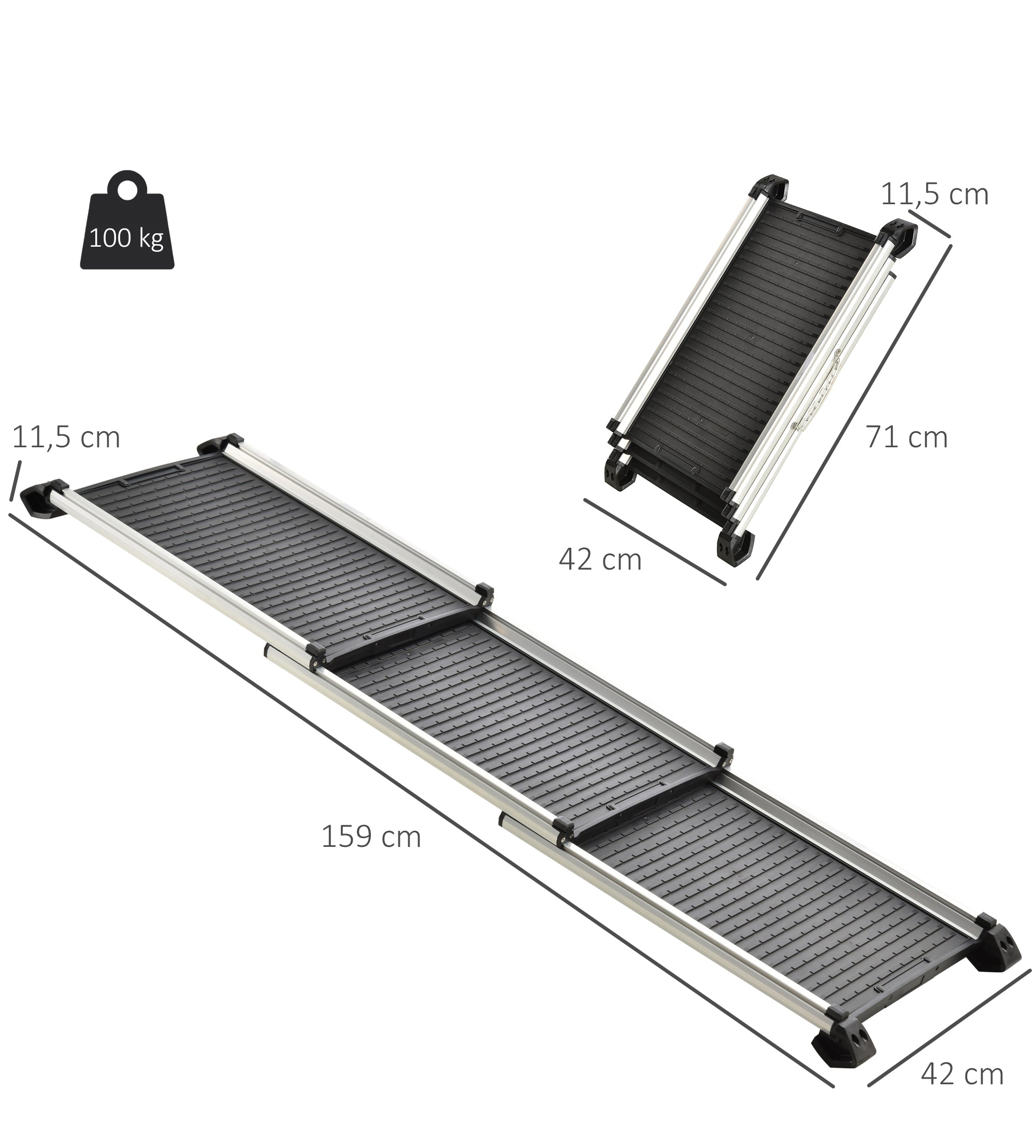 Rampa Dobrável em Alumínio para Animais de Estimação 159x42x11,5 cm Preto