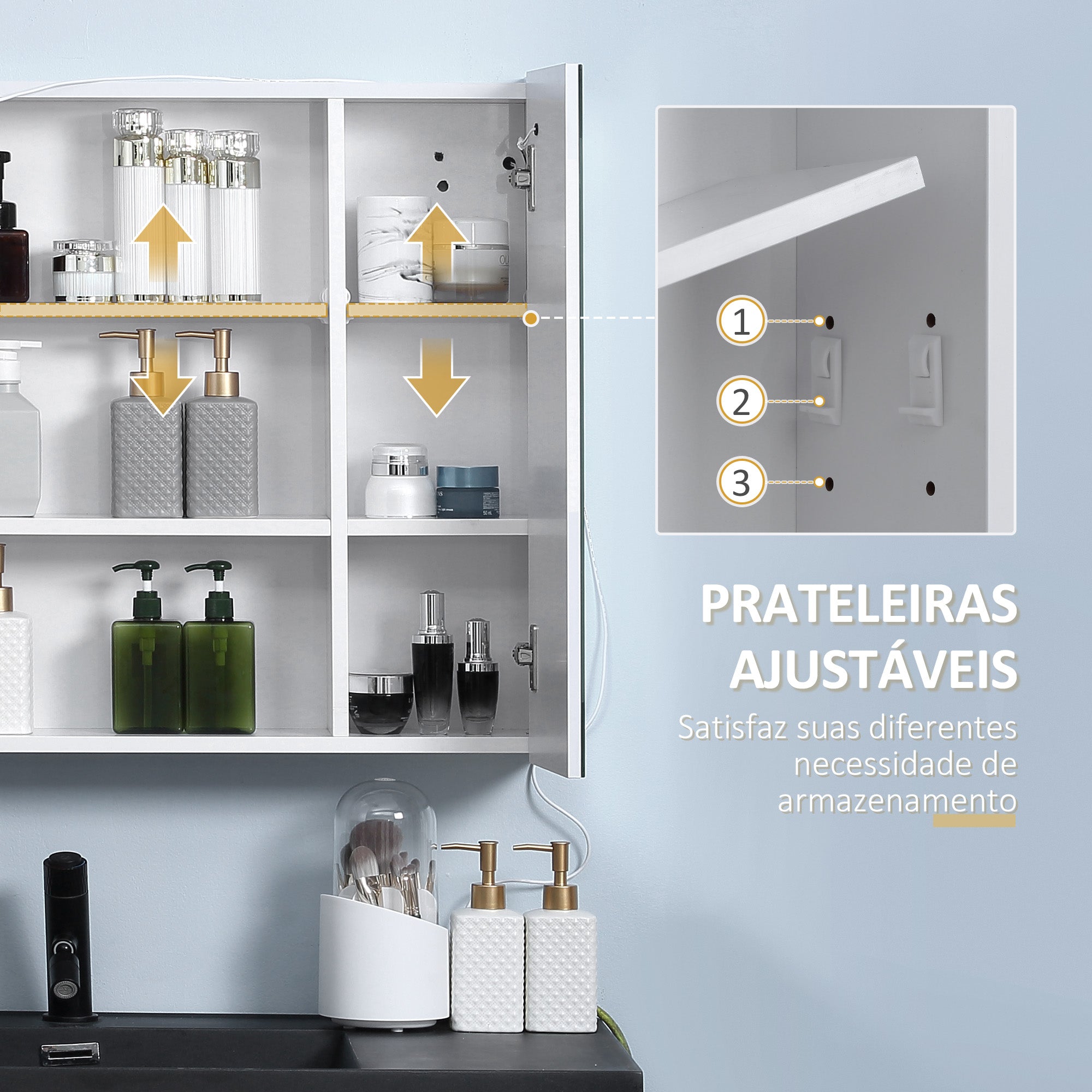 Armário de Casa de Banho com Espelho LED 70x15x65 cm - Branco