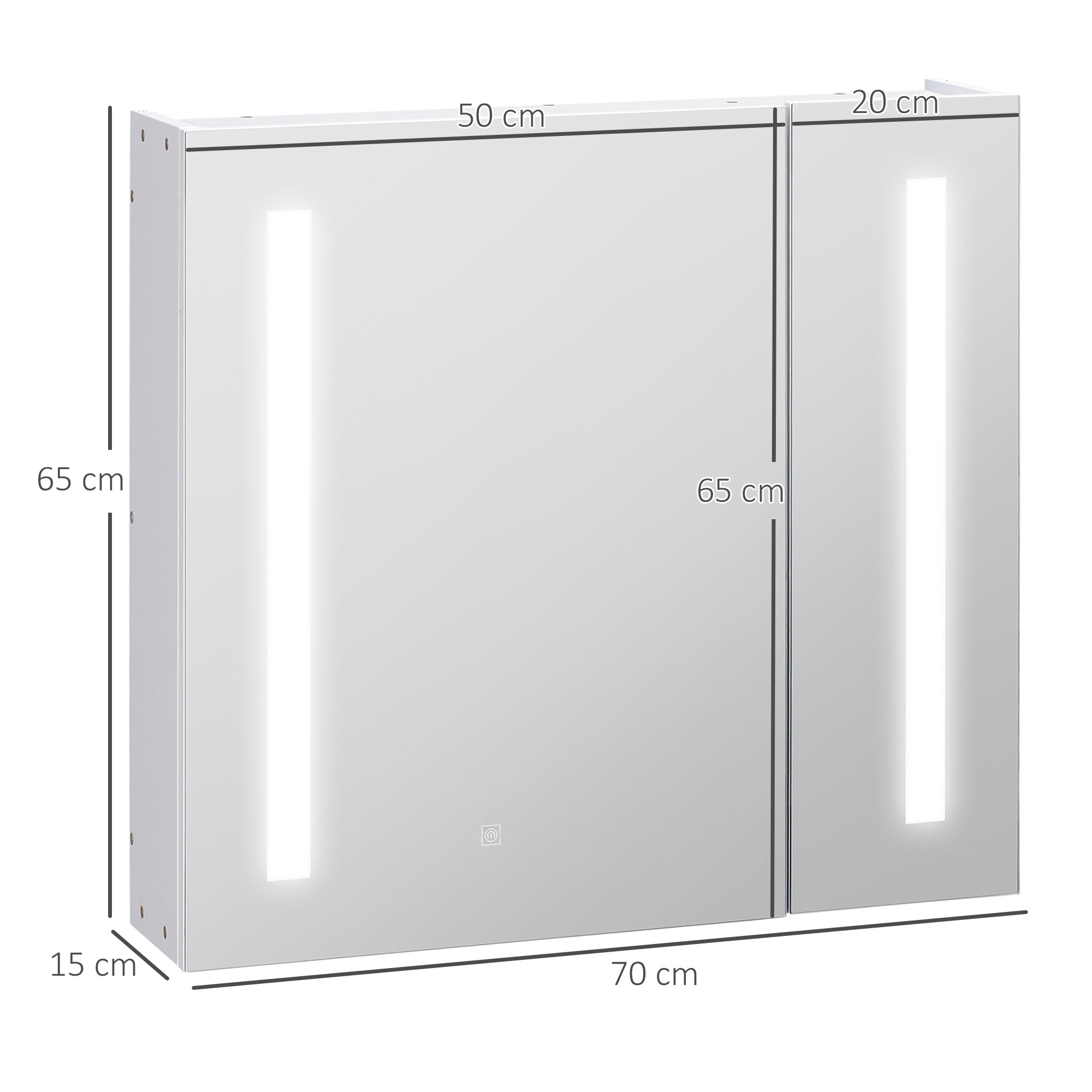 Armário de Casa de Banho com Espelho LED 70x15x65 cm - Branco