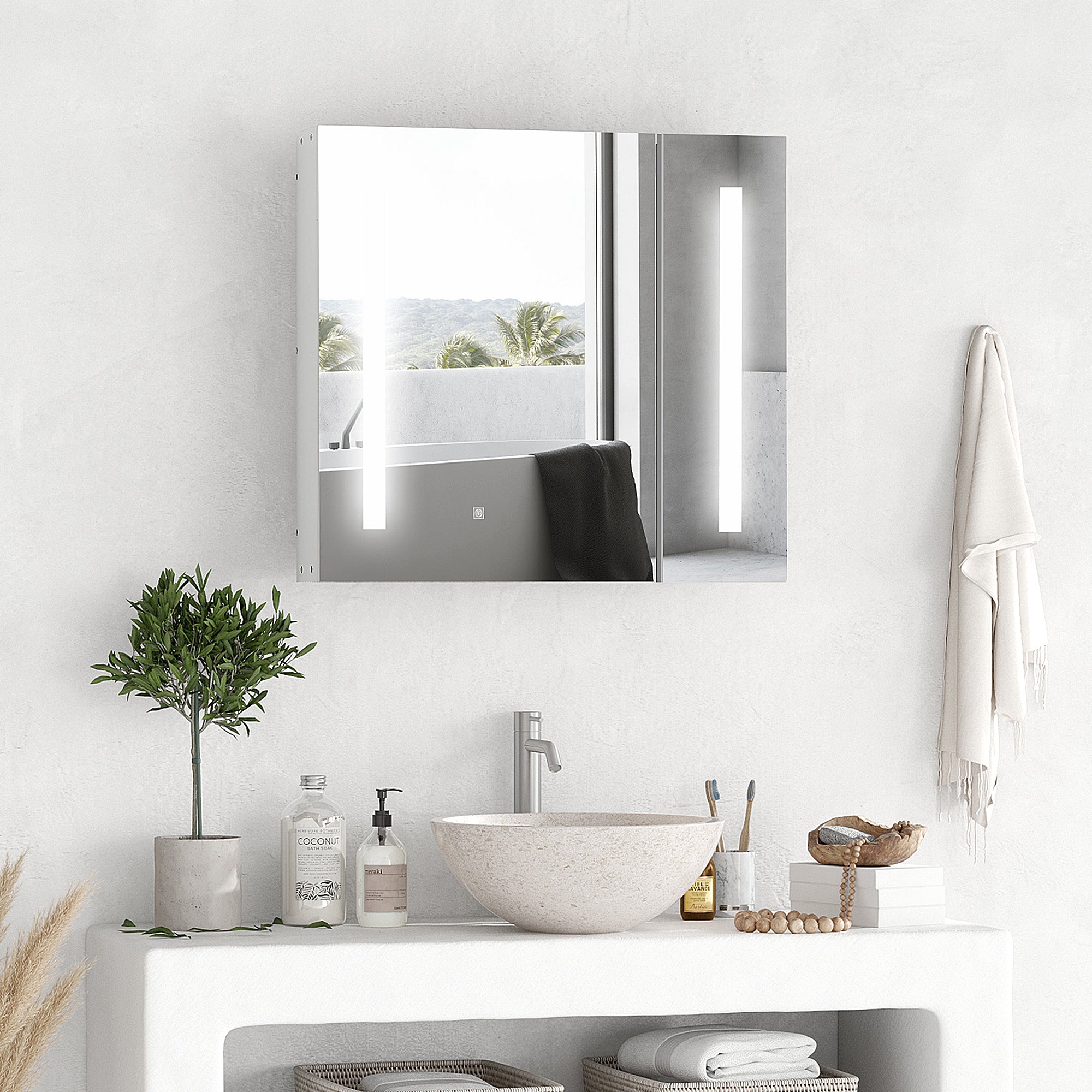 Armário de Casa de Banho com Espelho LED 70x15x65 cm - Branco