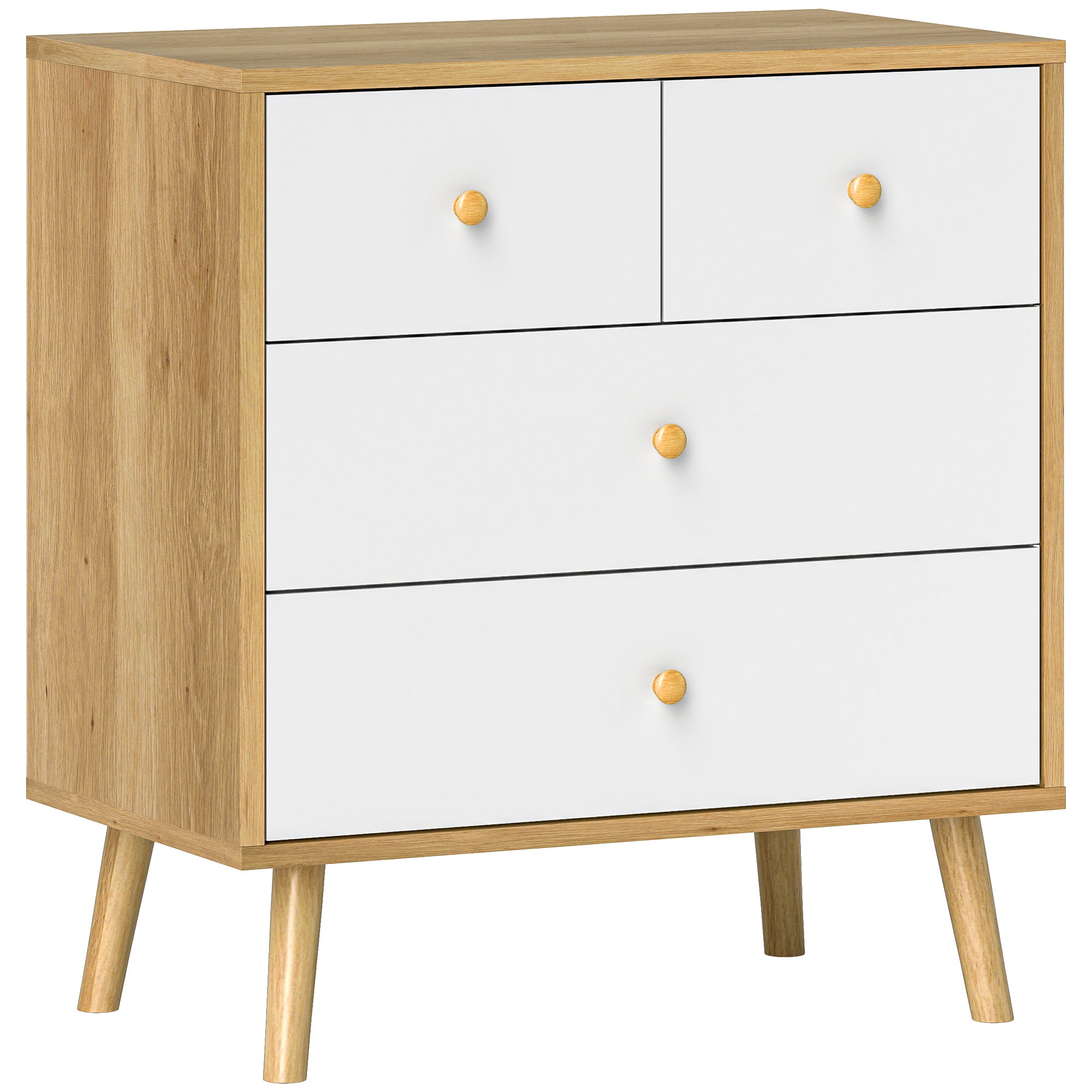 Cómoda de 4 Gavetas em Madeira e Branco 60x35x65 cm