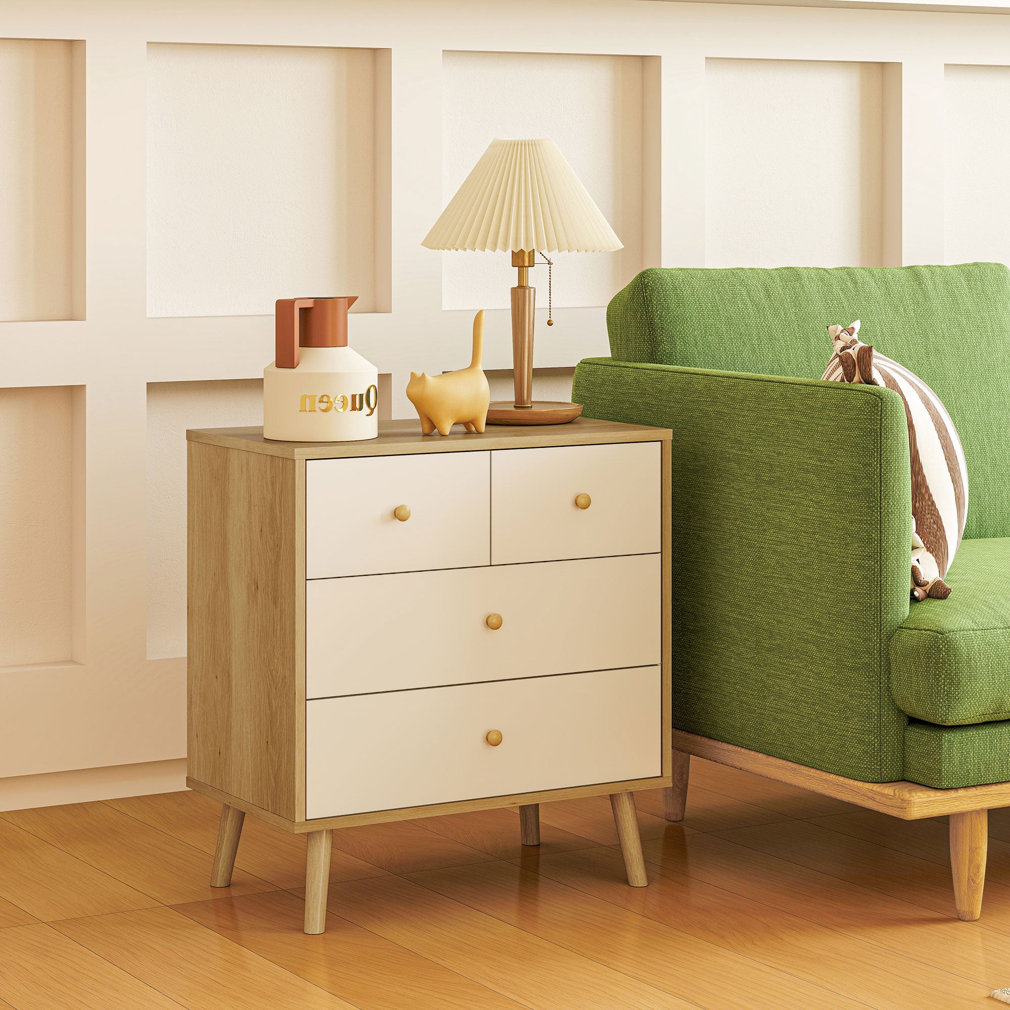 Cómoda de 4 Gavetas em Madeira e Branco 60x35x65 cm