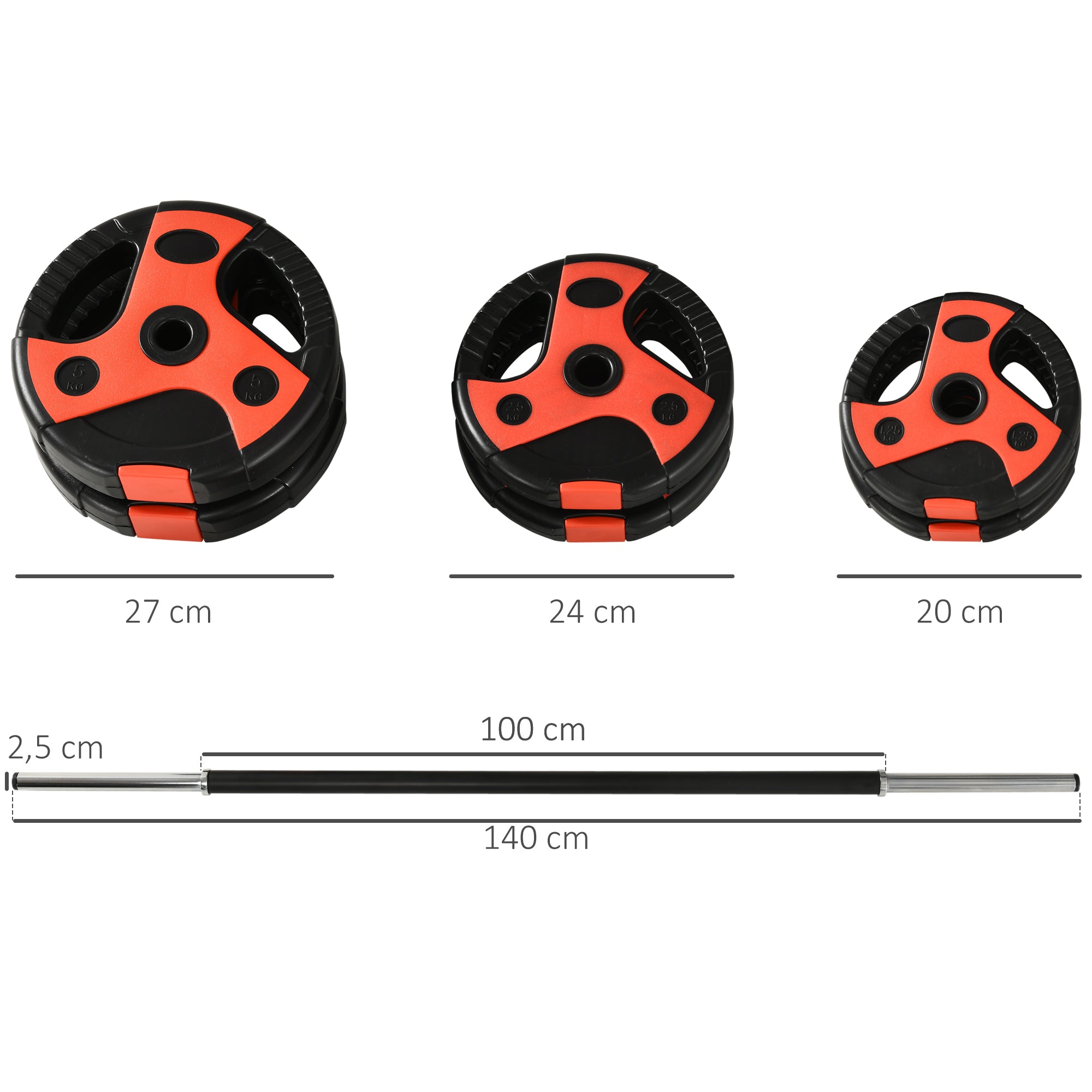 Conjunto de Barra de Pesos com Discos – 140x17x17 cm – Preto e Vermelho – Metal