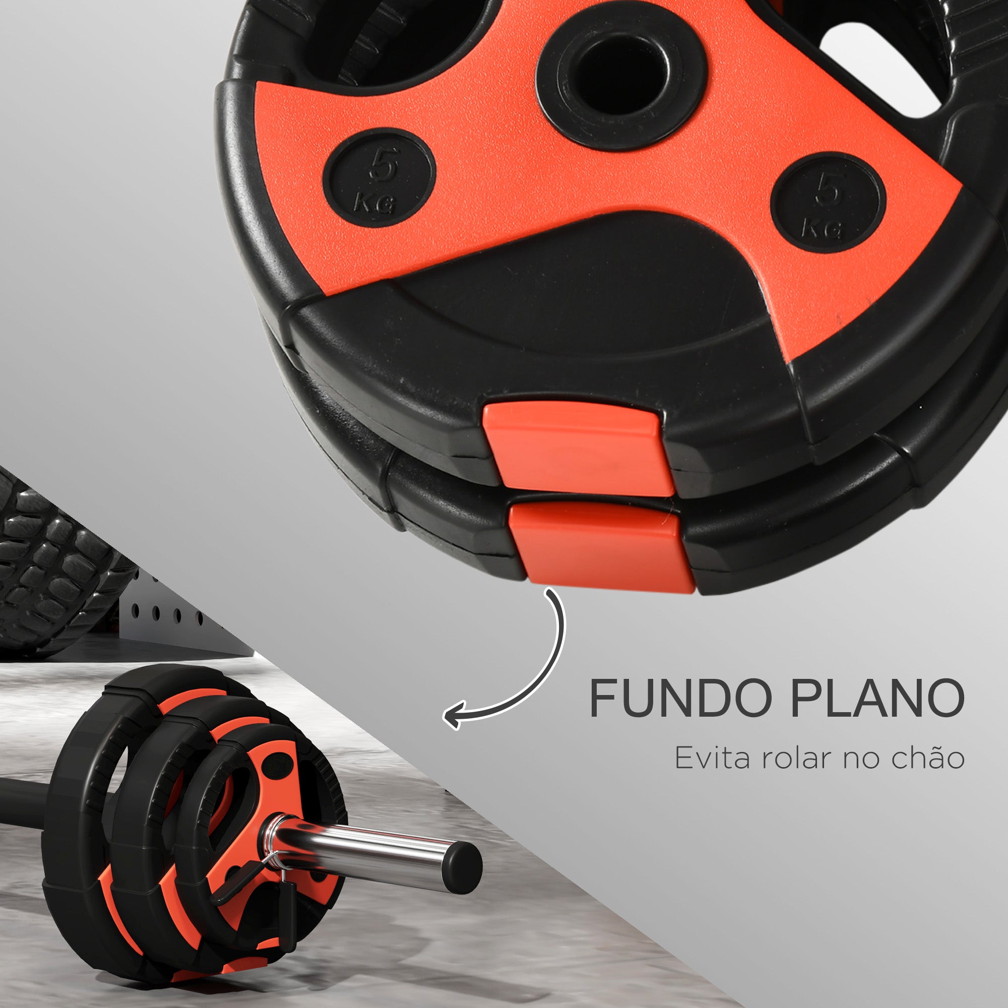 Conjunto de Barra de Pesos com Discos – 140x17x17 cm – Preto e Vermelho – Metal