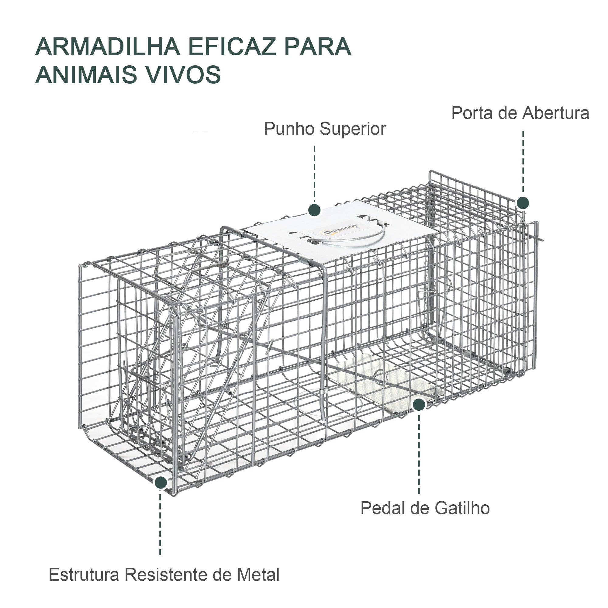 Armadilha para Animais Vivos Dobrável 66x24x30,5 cm Prata