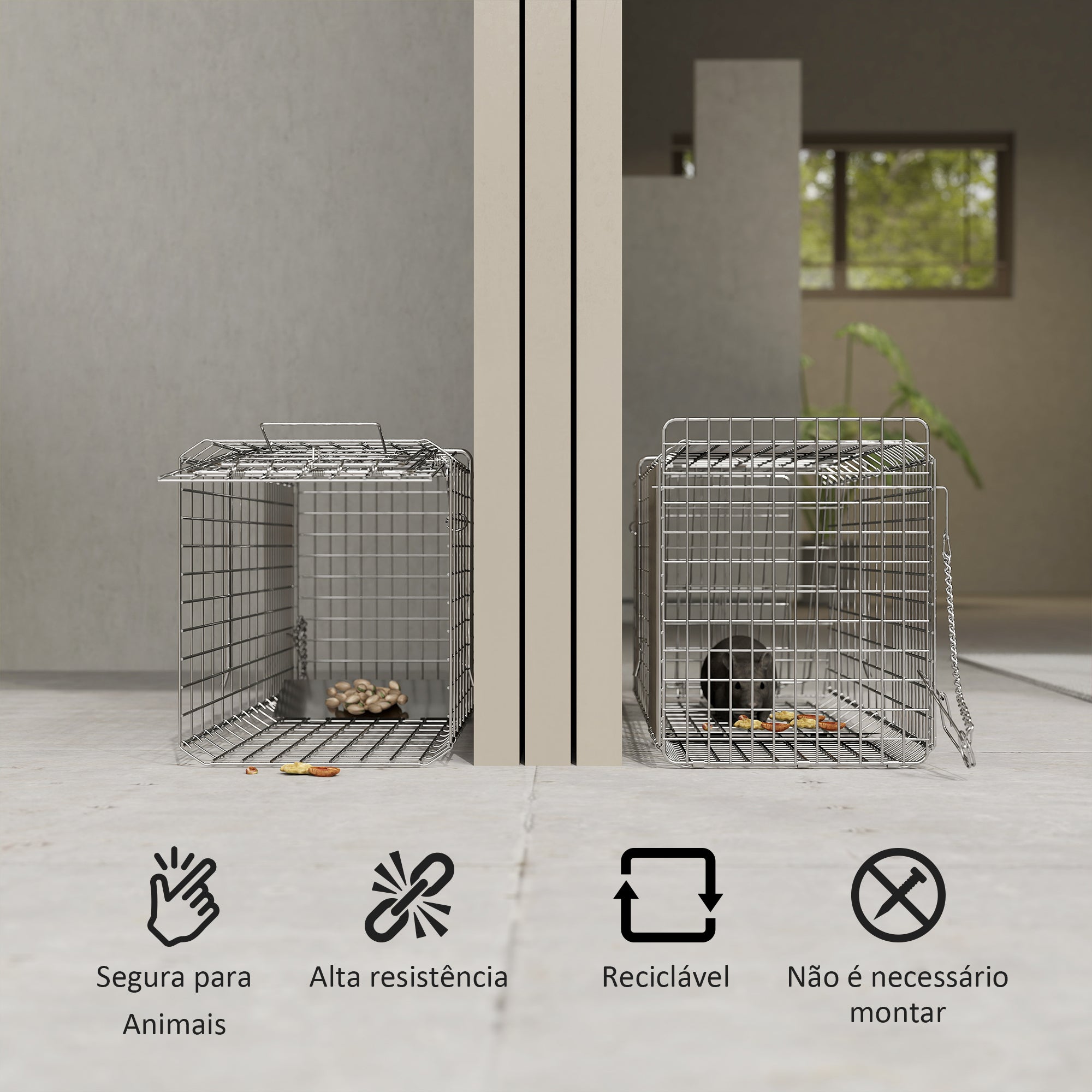 Armadilha para Animais Vivos Dobrável 66x24x30,5 cm Prata