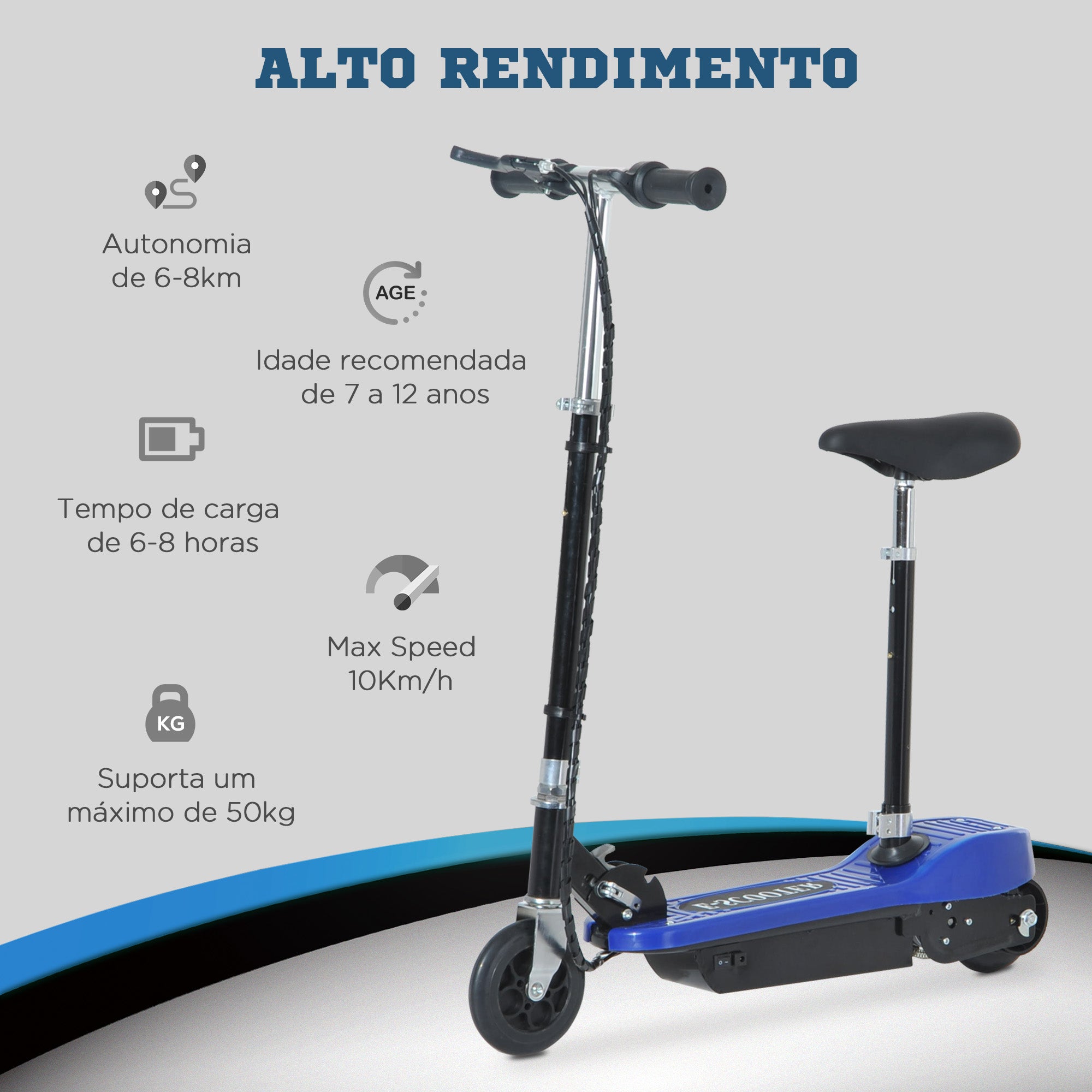 Trotinete Elétrica para Crianças 78x40x96cm Azul