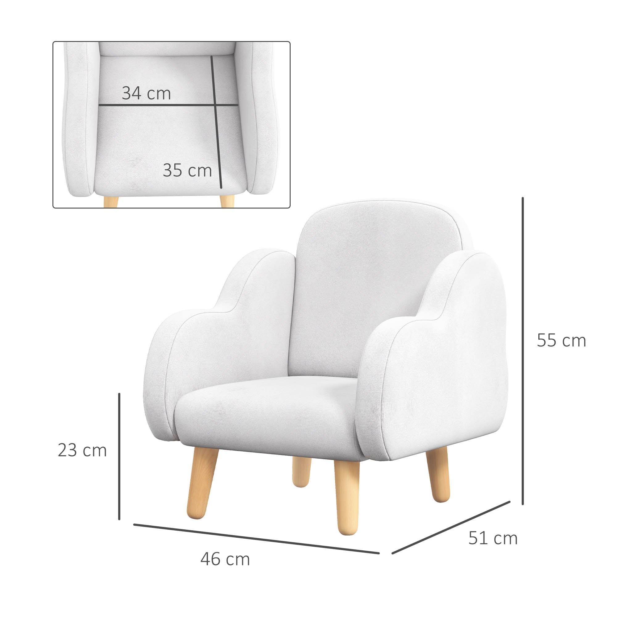 Poltrona Infantil em Forma de Nuvem - 46x51x55 cm - Branco