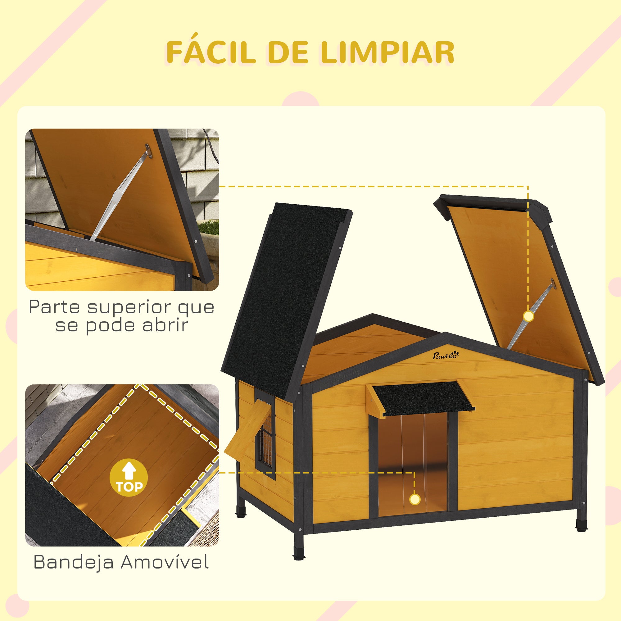 Casa para Cães de Madeira – 97x72x65 cm – Preto – Madeira
