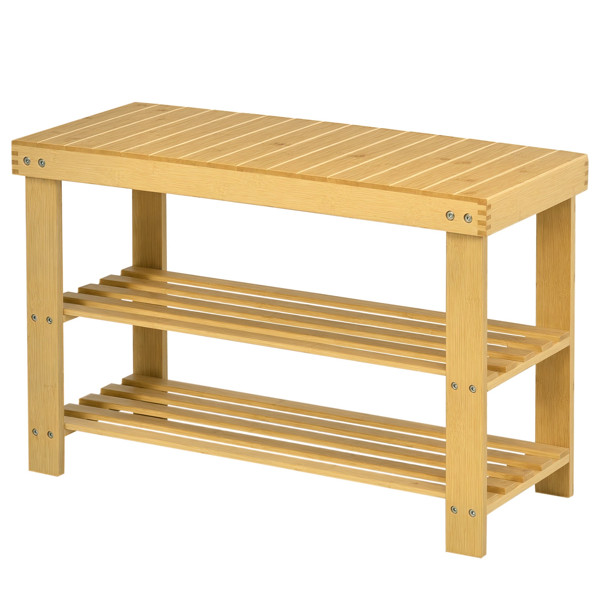 Banco Sapateira de Bambu com Assento - 70x28x45 cm - Cor Natural