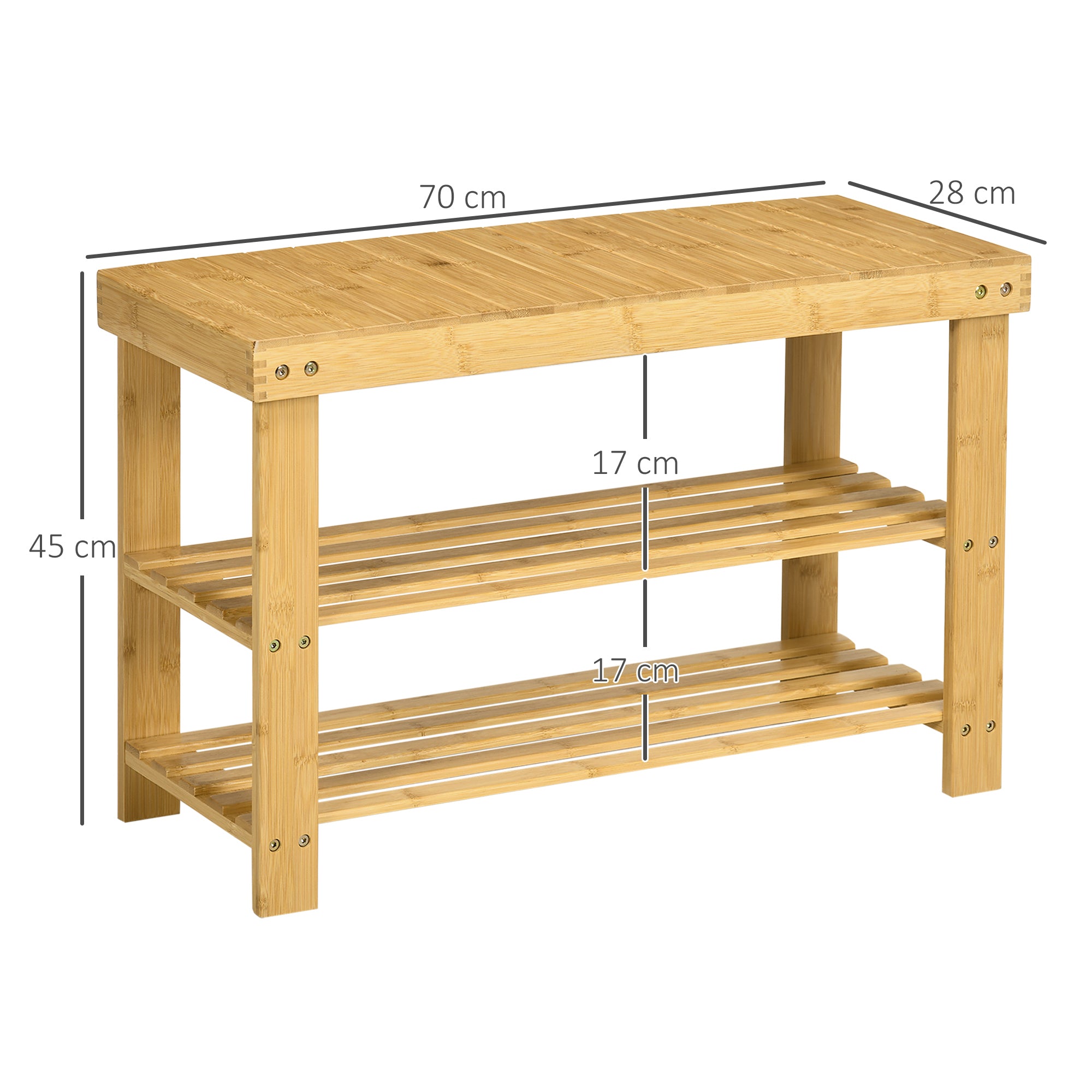 Banco Sapateira de Bambu com Assento - 70x28x45 cm - Cor Natural