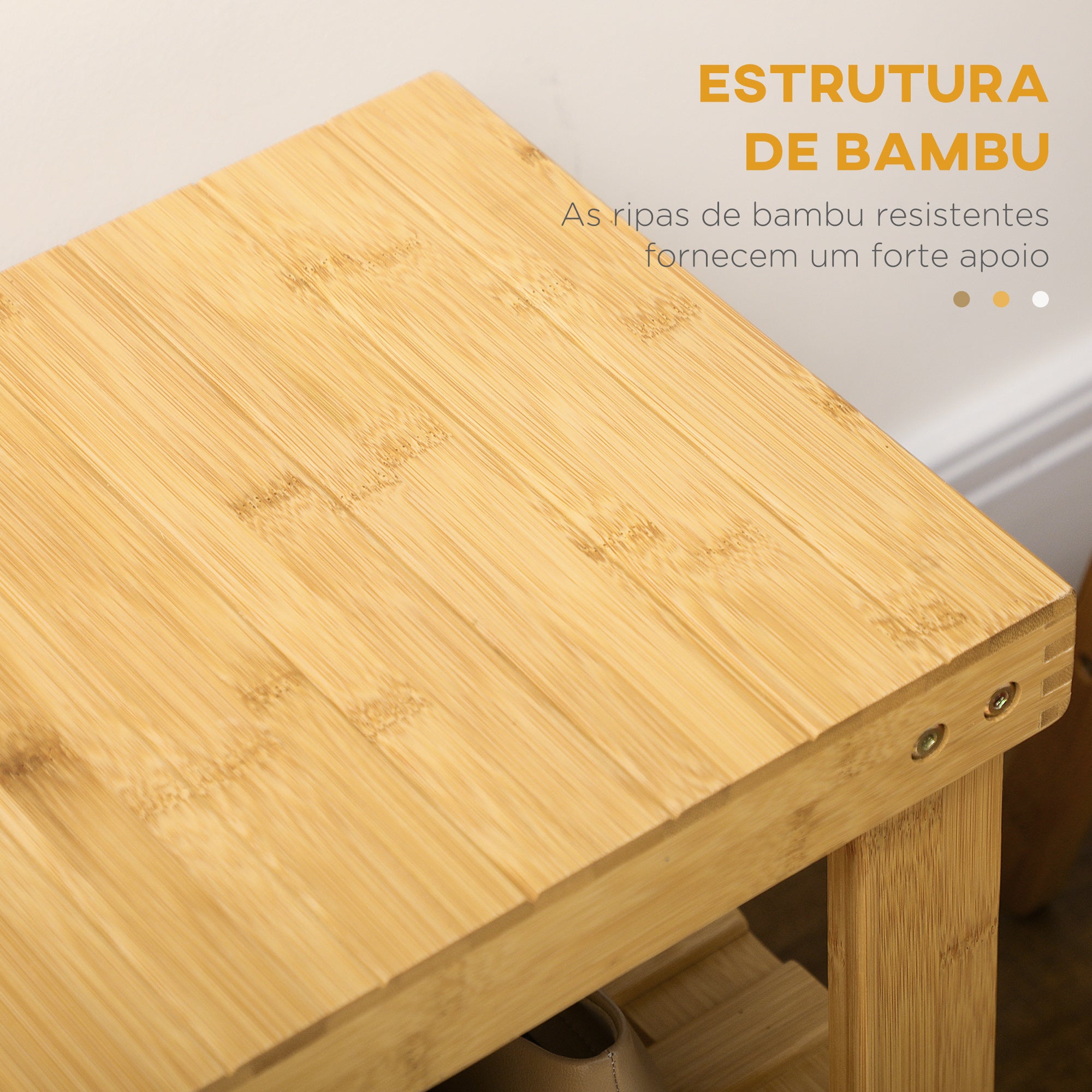 Banco Sapateira de Bambu com Assento - 70x28x45 cm - Cor Natural