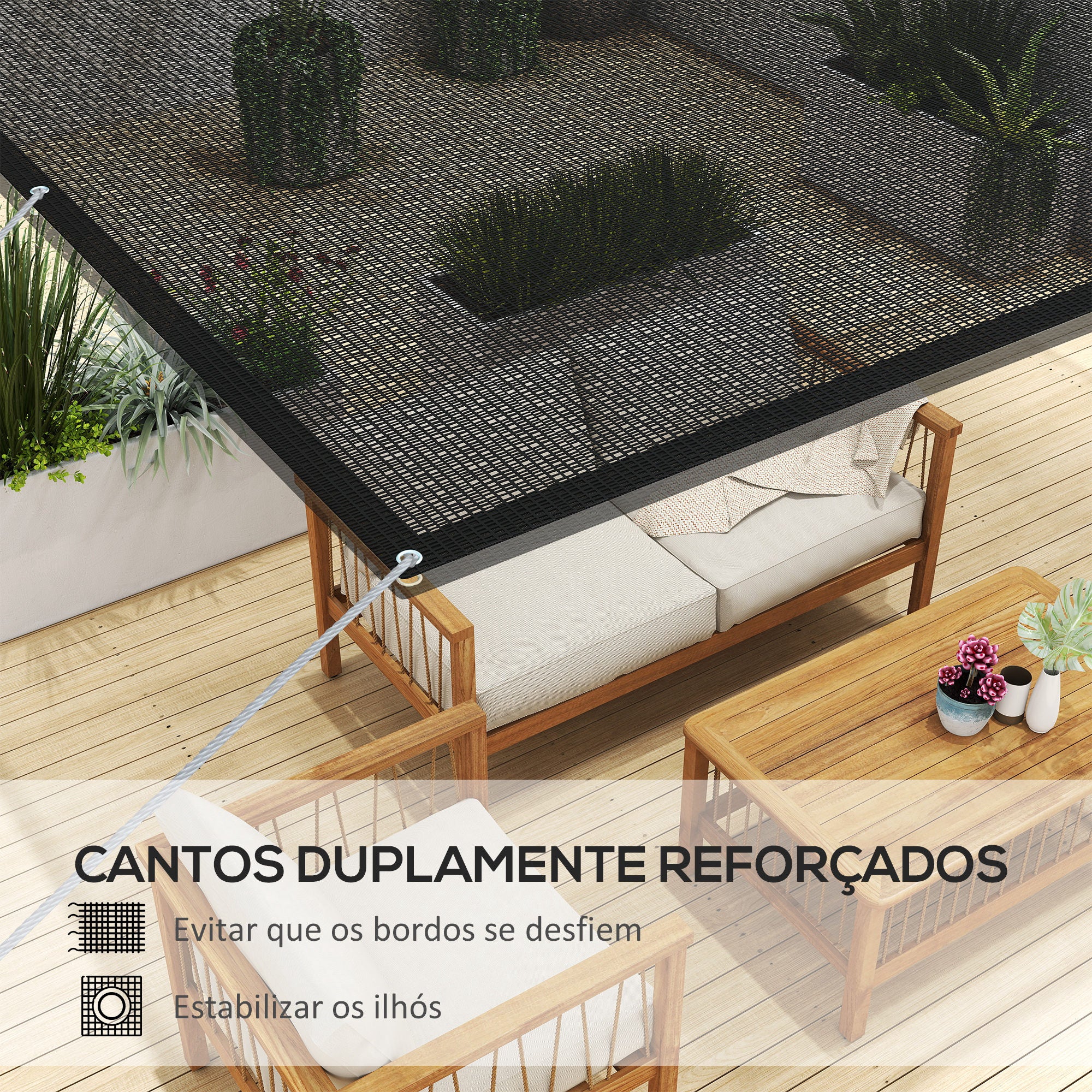 Vela de Sombra Retangular Preto 305x200 cm - Proteção Solar e Anticongelante