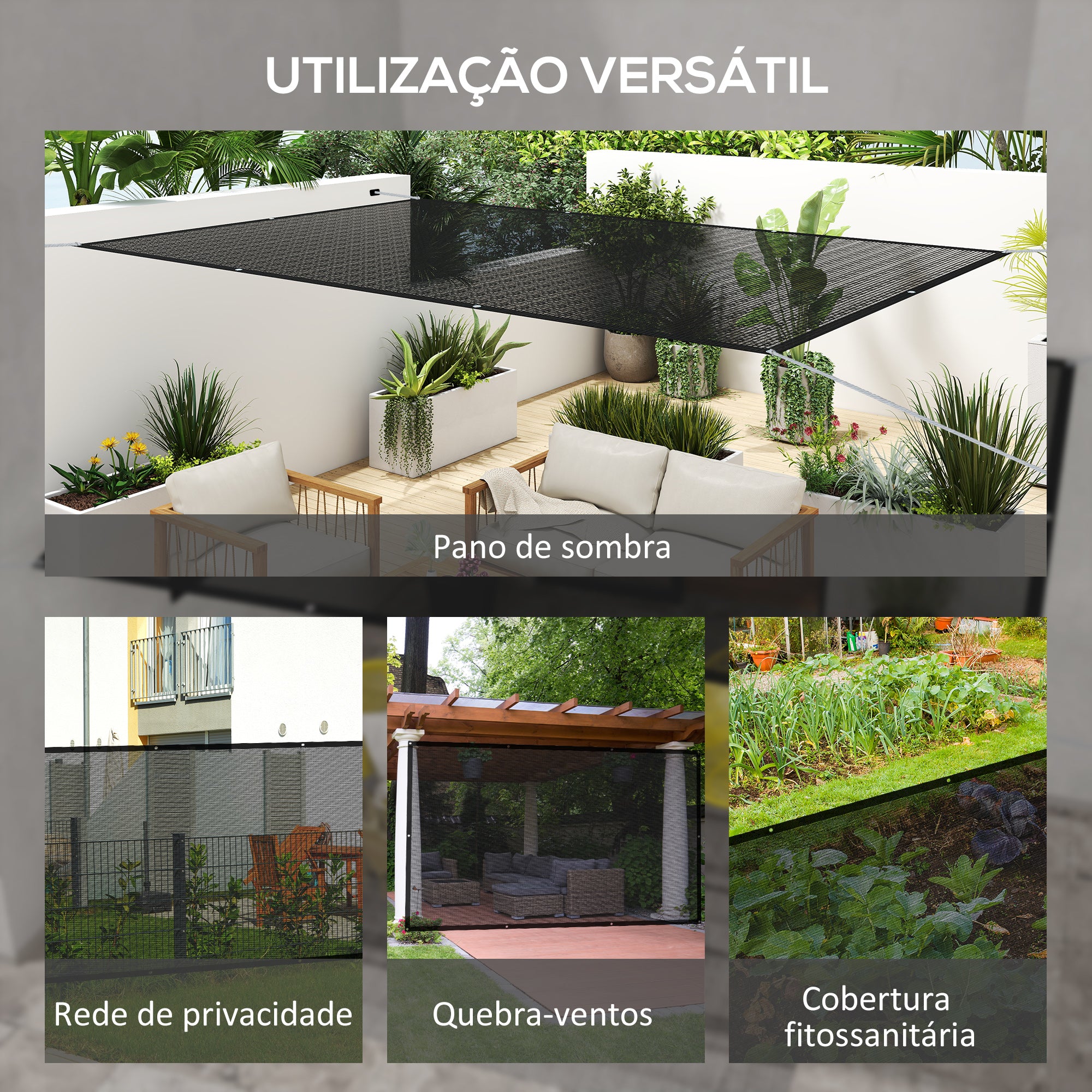Vela de Sombra Retangular Preto 305x200 cm - Proteção Solar e Anticongelante