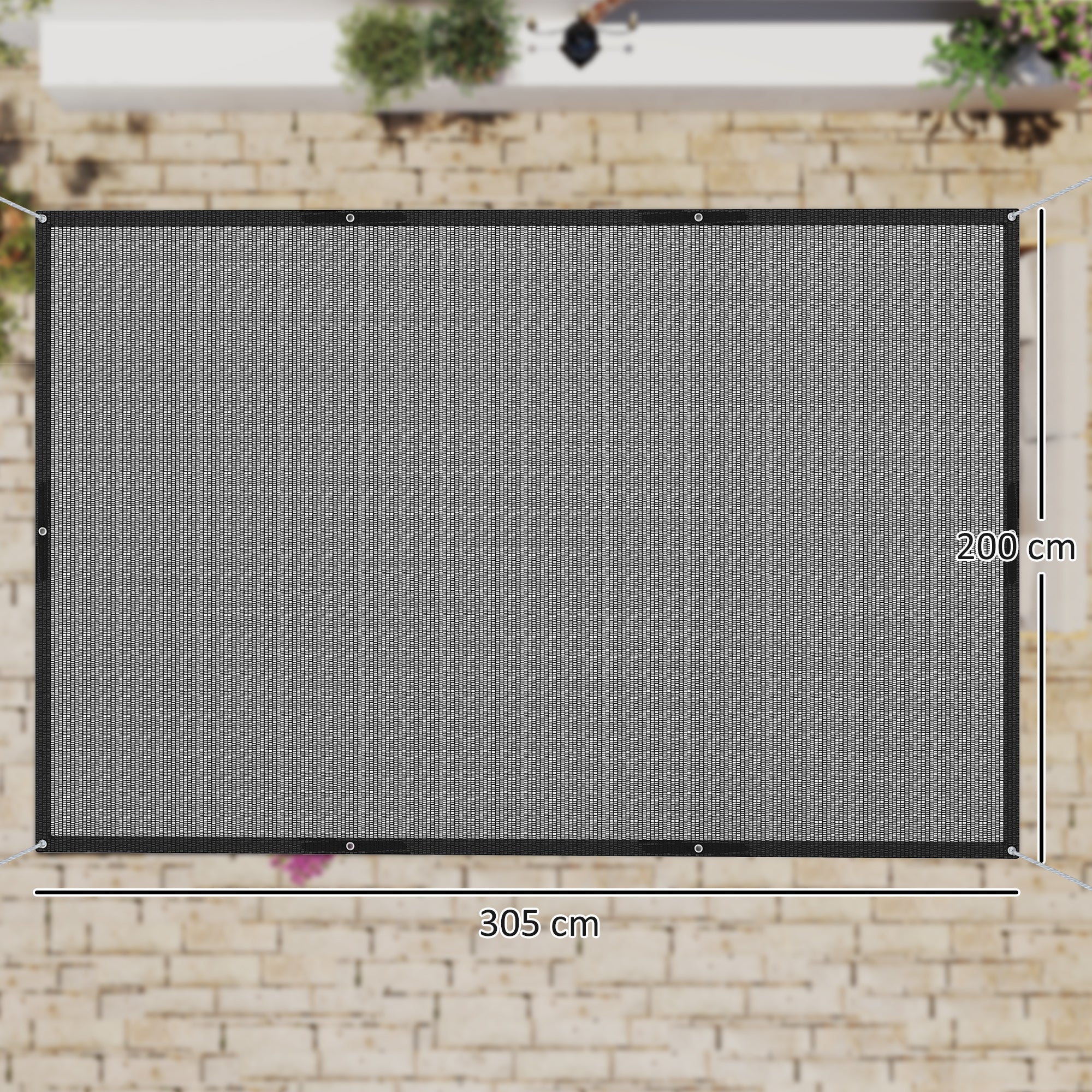 Vela de Sombra Retangular Preto 305x200 cm - Proteção Solar e Anticongelante