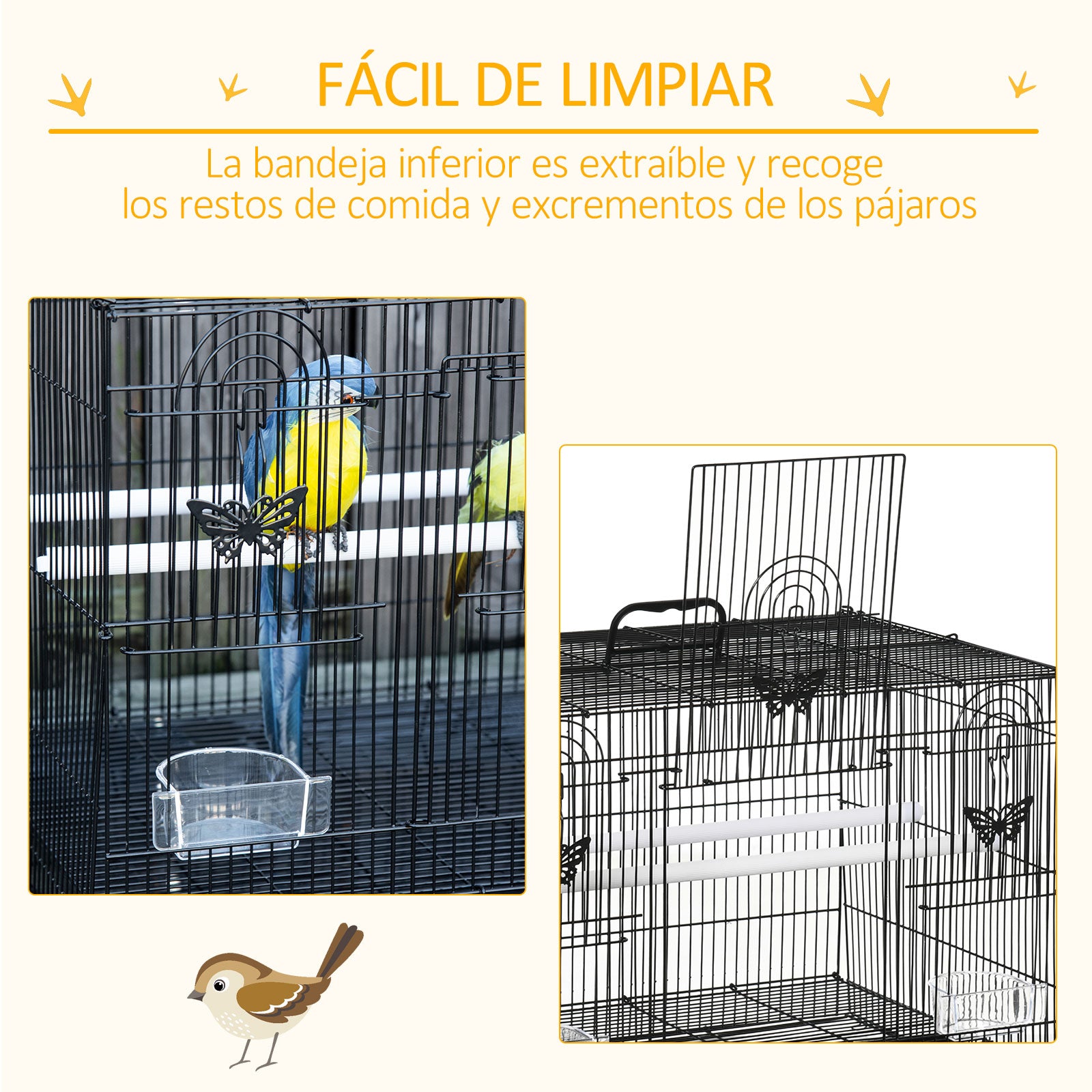 Gaiola para Pássaros – 60x41x41cm – Preto – Metal