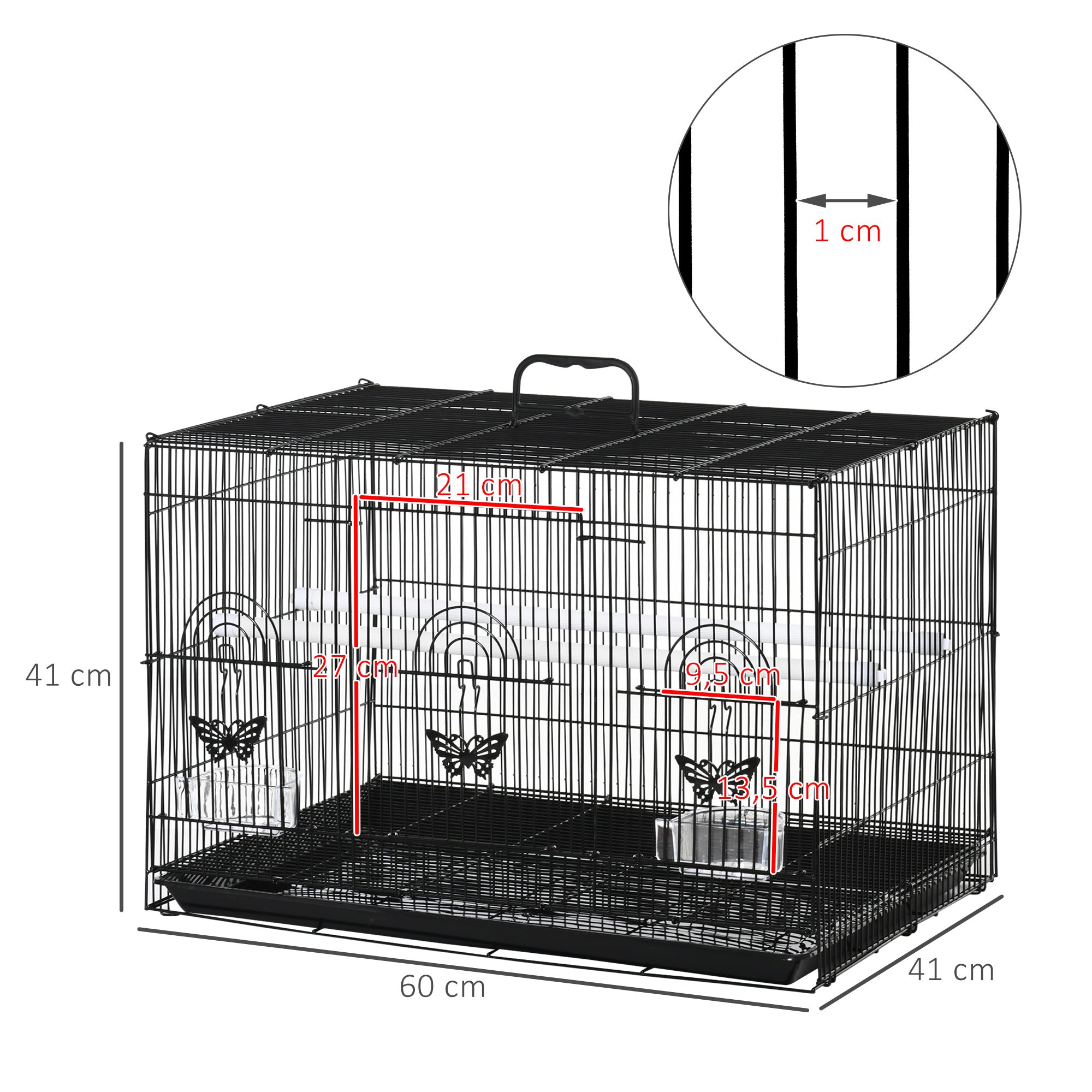 Gaiola para Pássaros – 60x41x41cm – Preto – Metal
