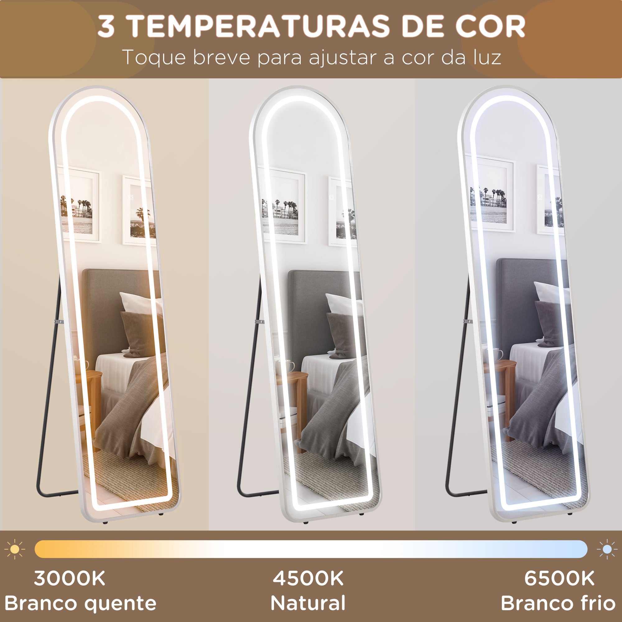 Espelho de Pé com Luzes LED 40x150 cm - Prata