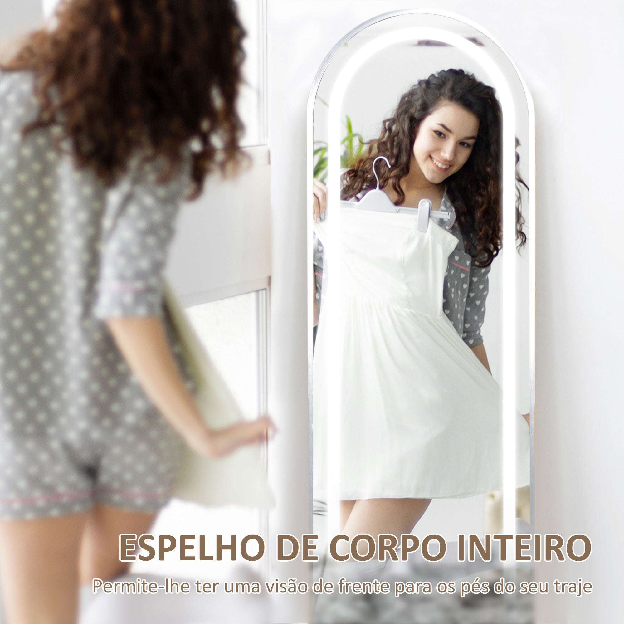 Espelho de Pé com Luzes LED 40x150 cm - Prata