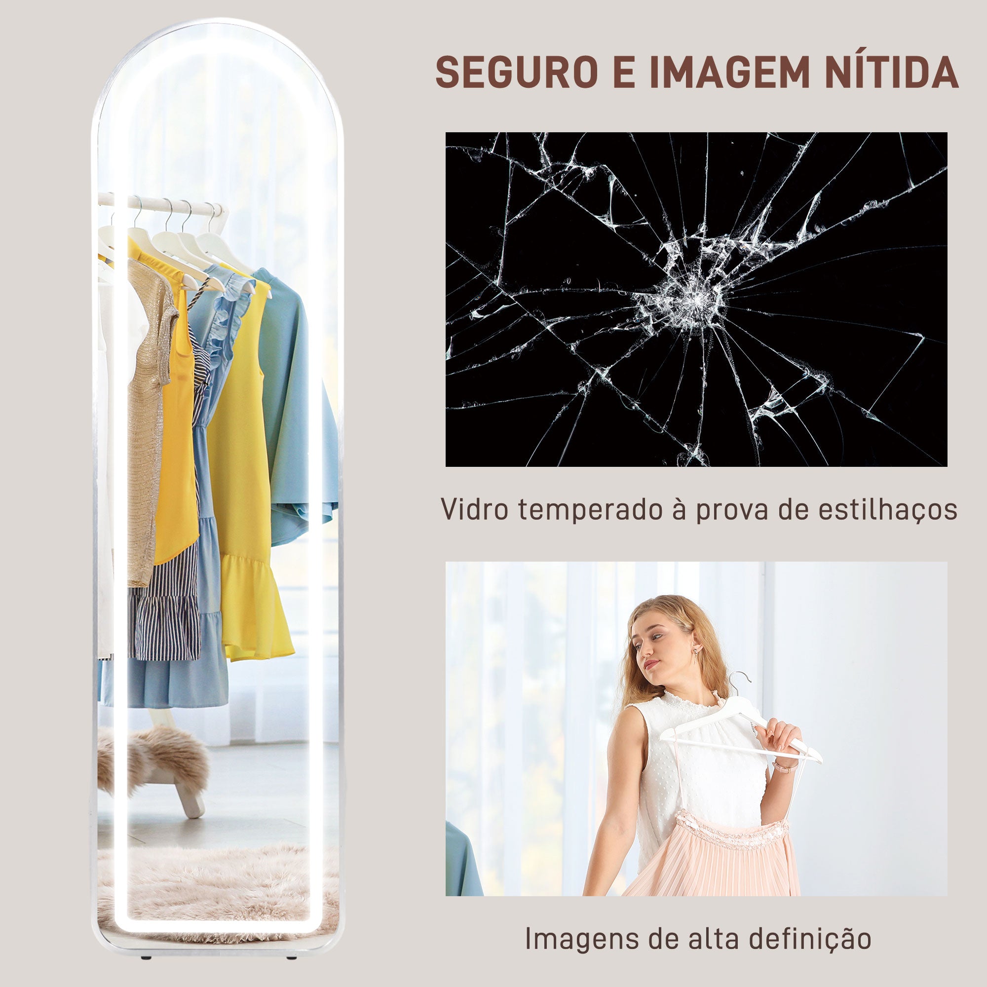 Espelho de Pé com Luzes LED 40x150 cm - Prata