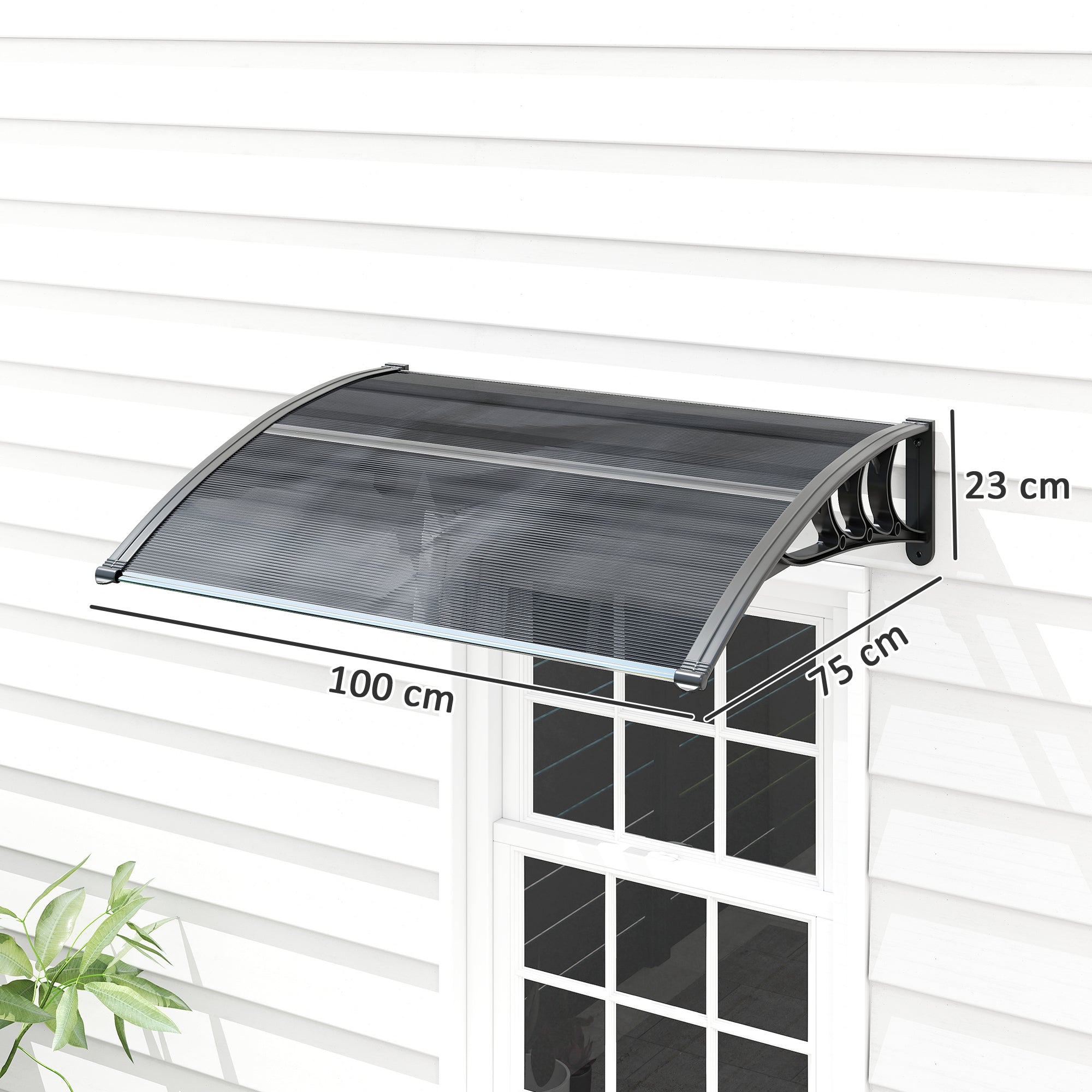 Marquise de Proteção – 100x75x23 cm – Transparente e Preto – Policarbonato e Polipropileno