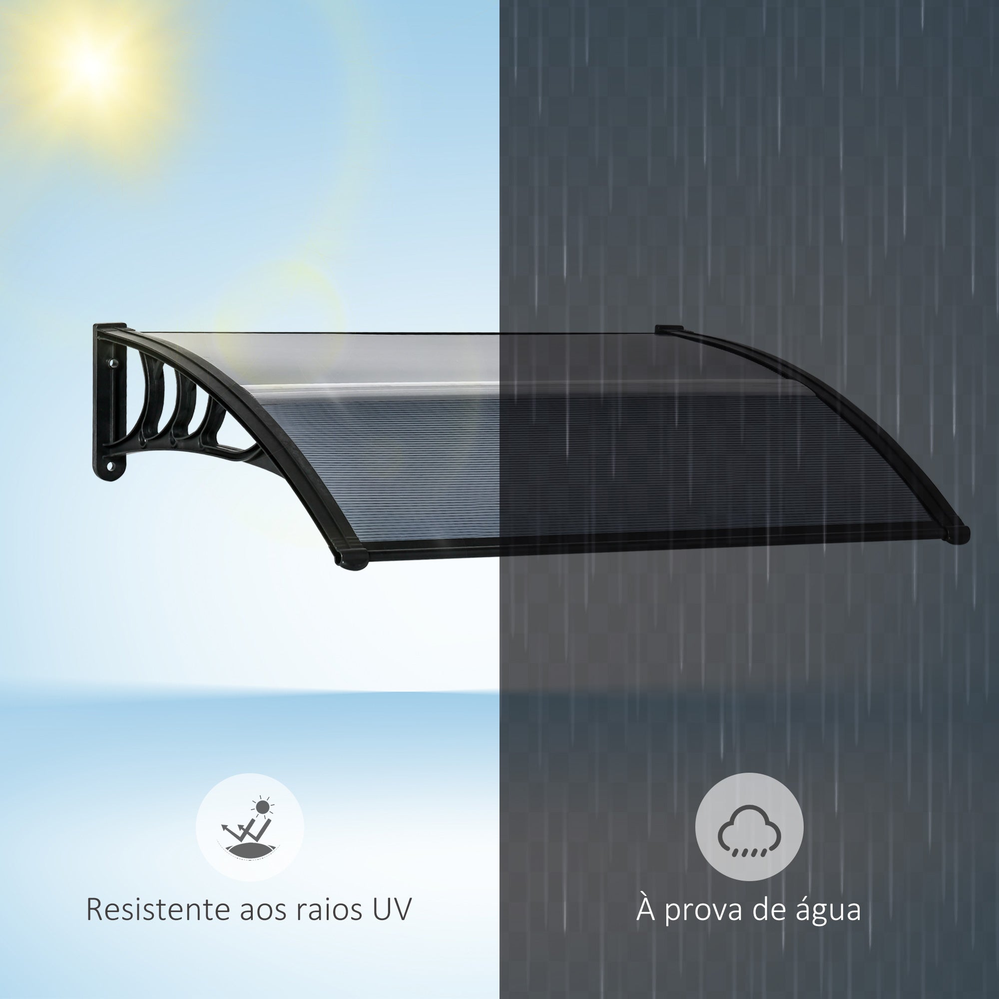 Marquise de Proteção – 100x75x23 cm – Transparente e Preto – Policarbonato e Polipropileno