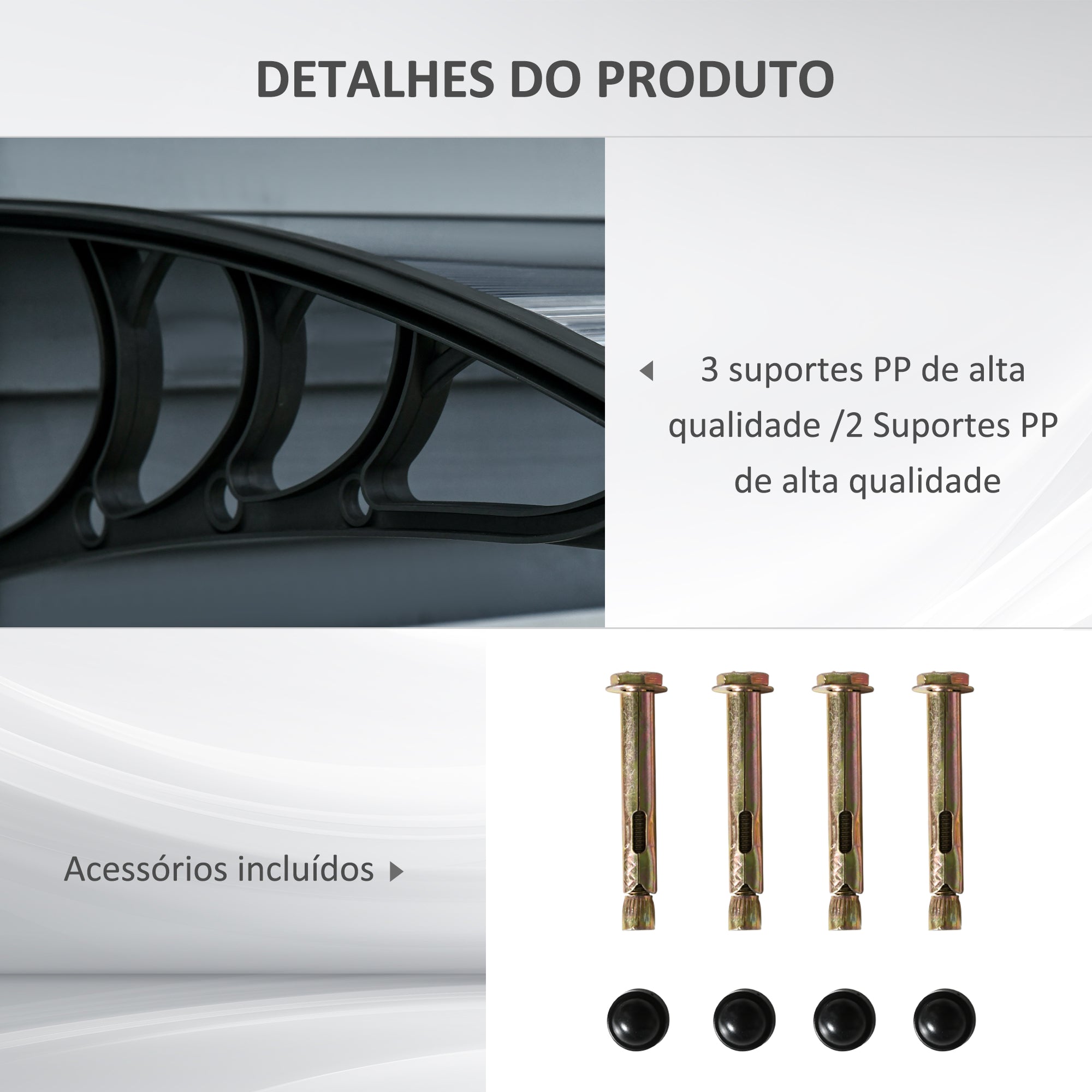 Marquise de Proteção – 100x75x23 cm – Transparente e Preto – Policarbonato e Polipropileno