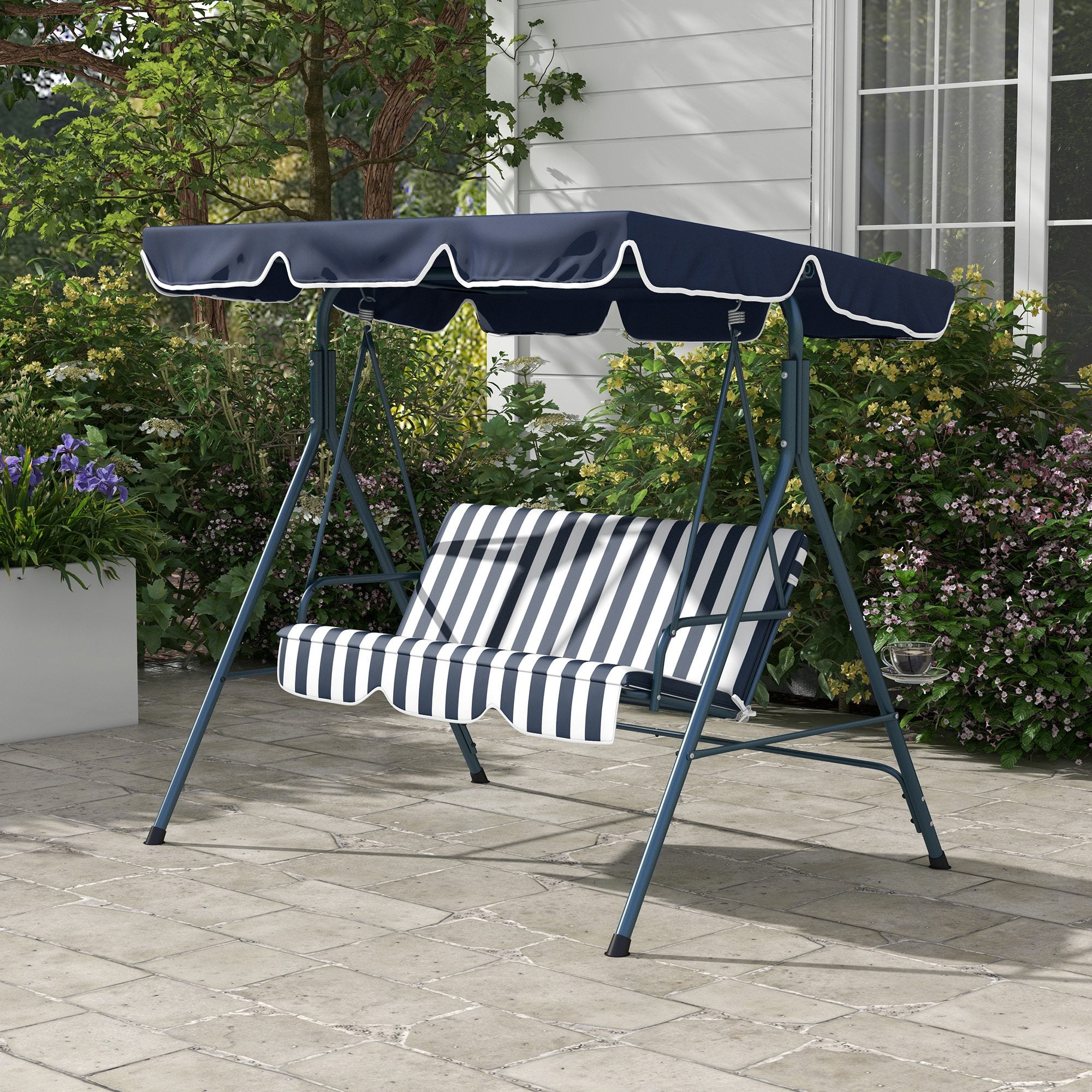Baloiço de Jardim 3 Lugares Azul e Branco 172x110x153cm