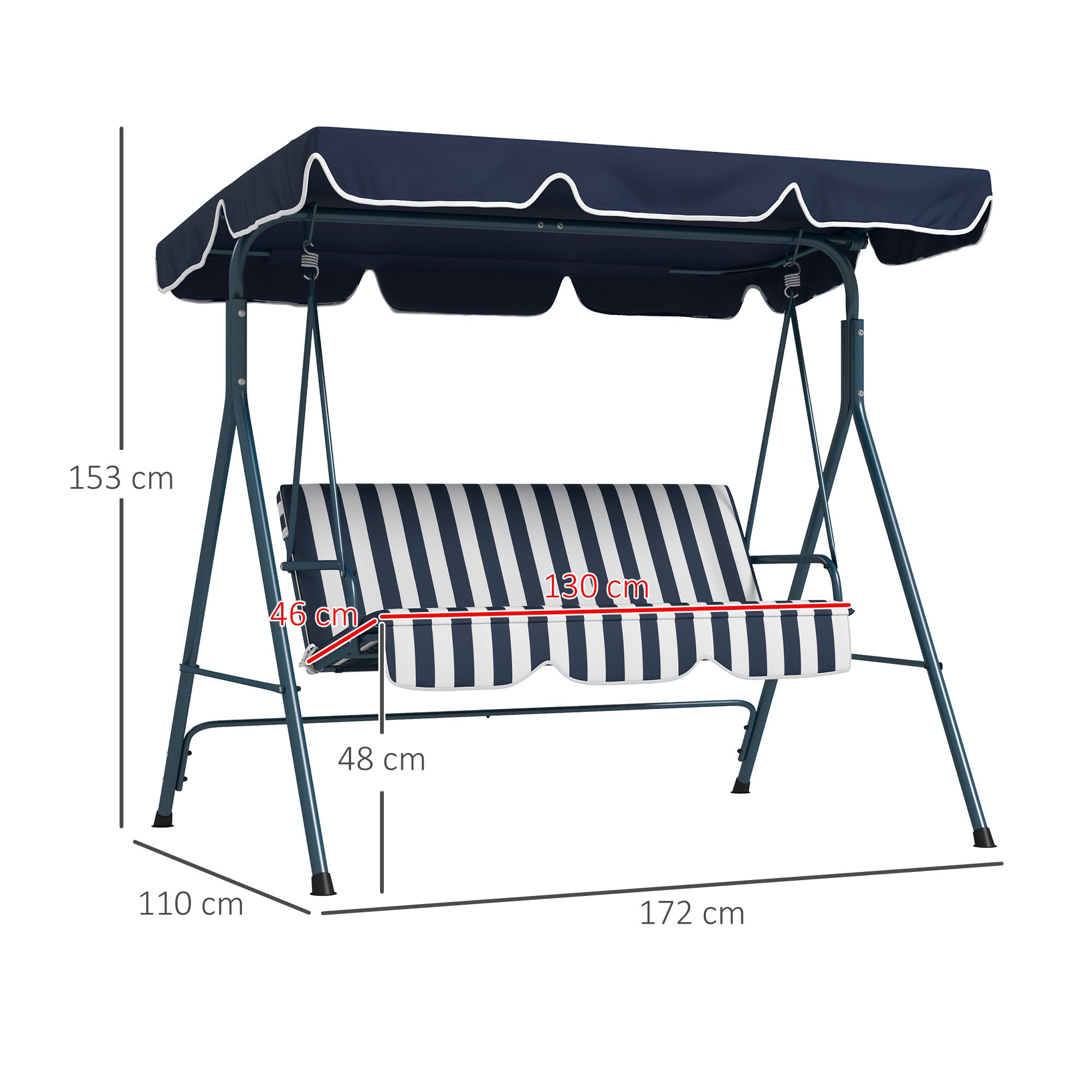 Baloiço de Jardim 3 Lugares Azul e Branco 172x110x153cm