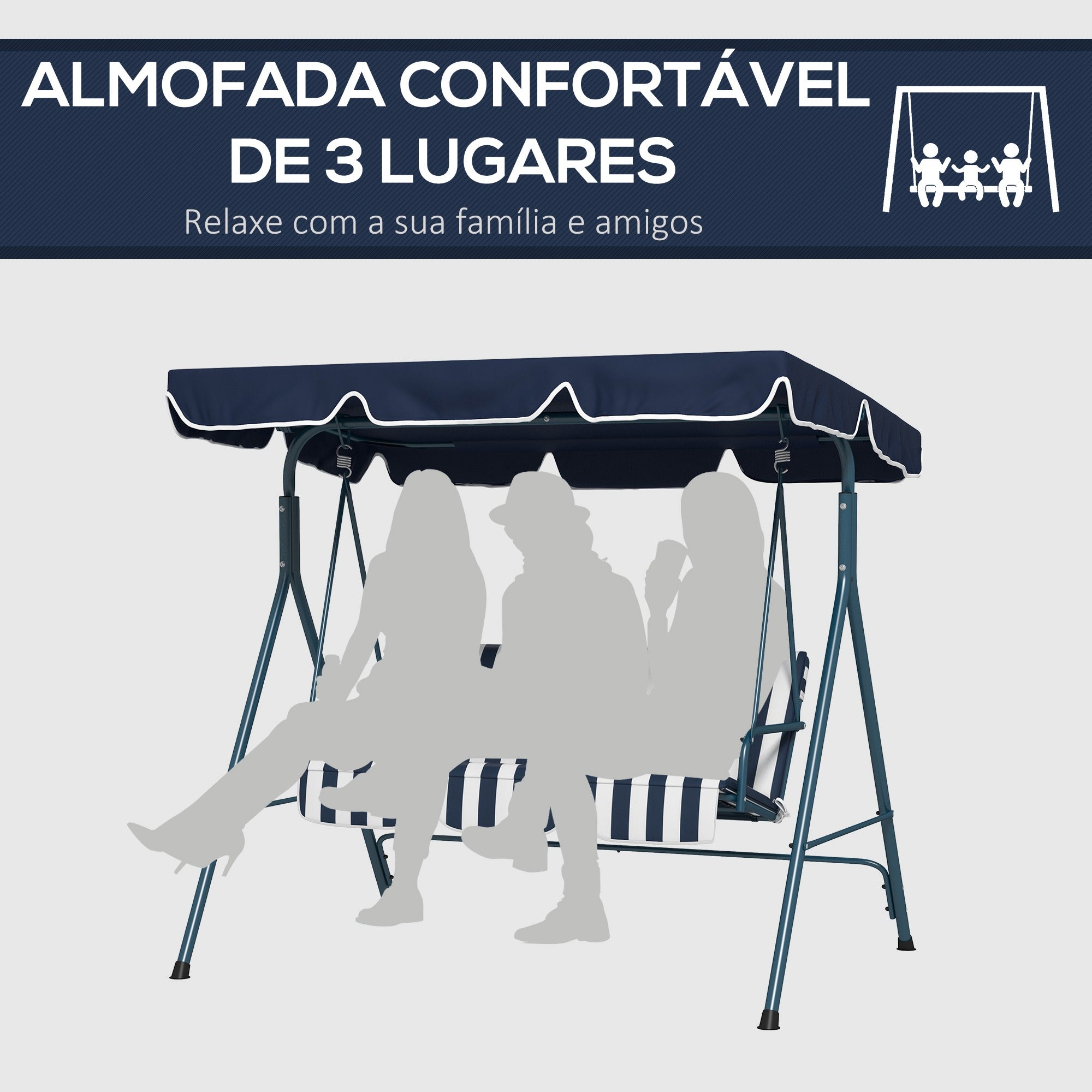 Baloiço de Jardim 3 Lugares Azul e Branco 172x110x153cm