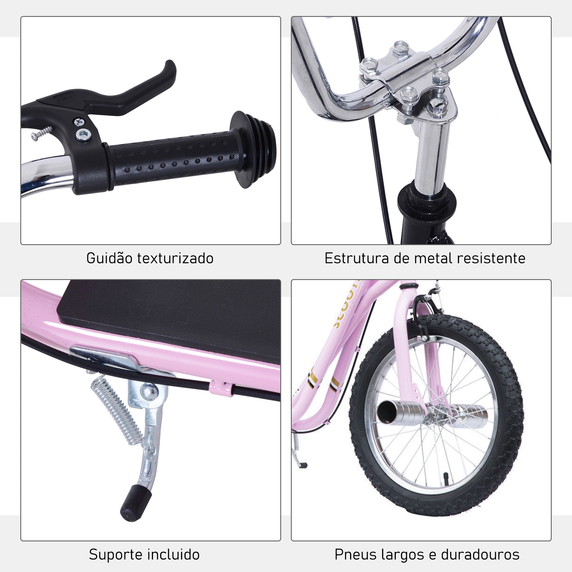 Trotinete Infantil com 2 Rodas de 16 Polegadas - 143x58x92-100 cm - Cor Rosa