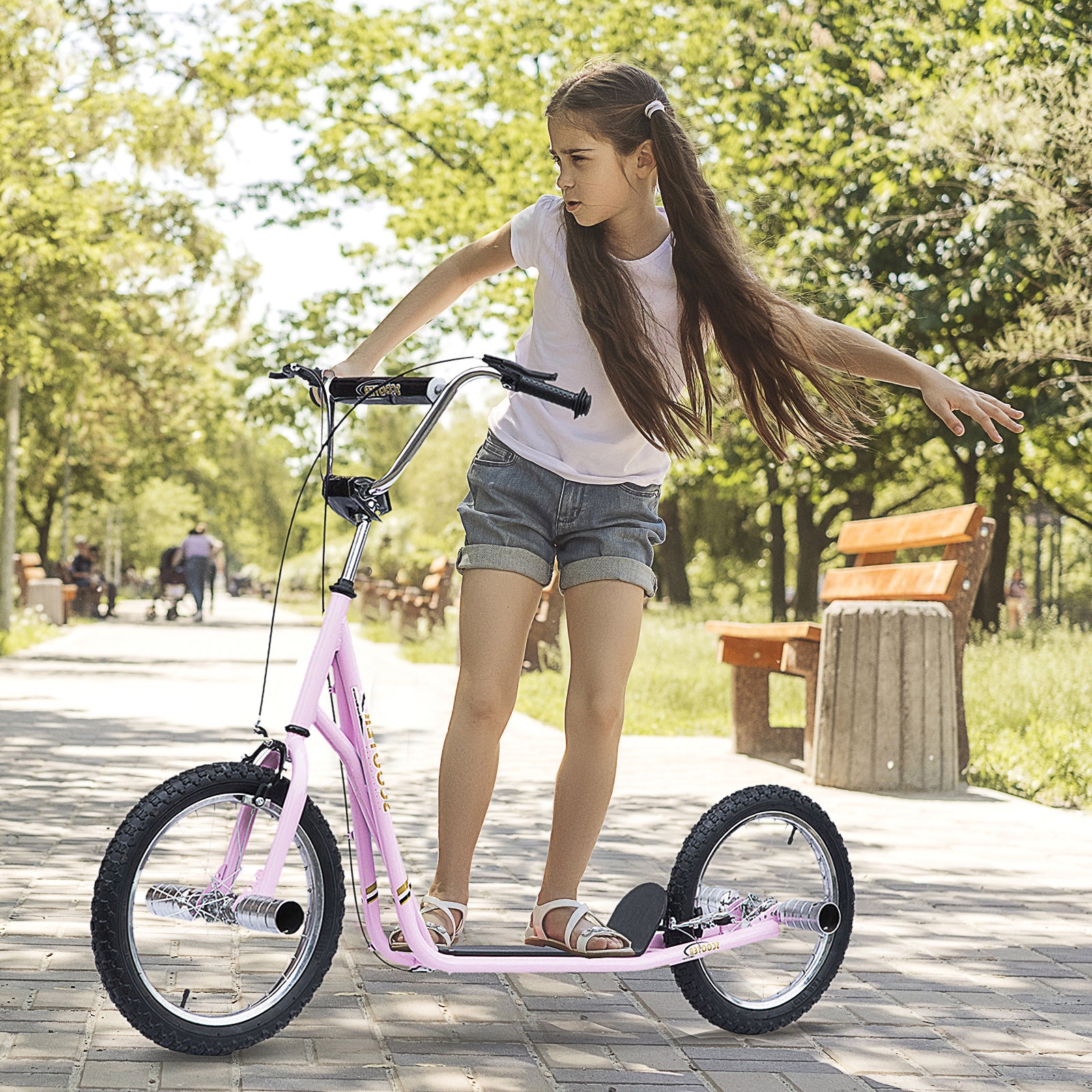 Trotinete Infantil com 2 Rodas de 16 Polegadas - 143x58x92-100 cm - Cor Rosa