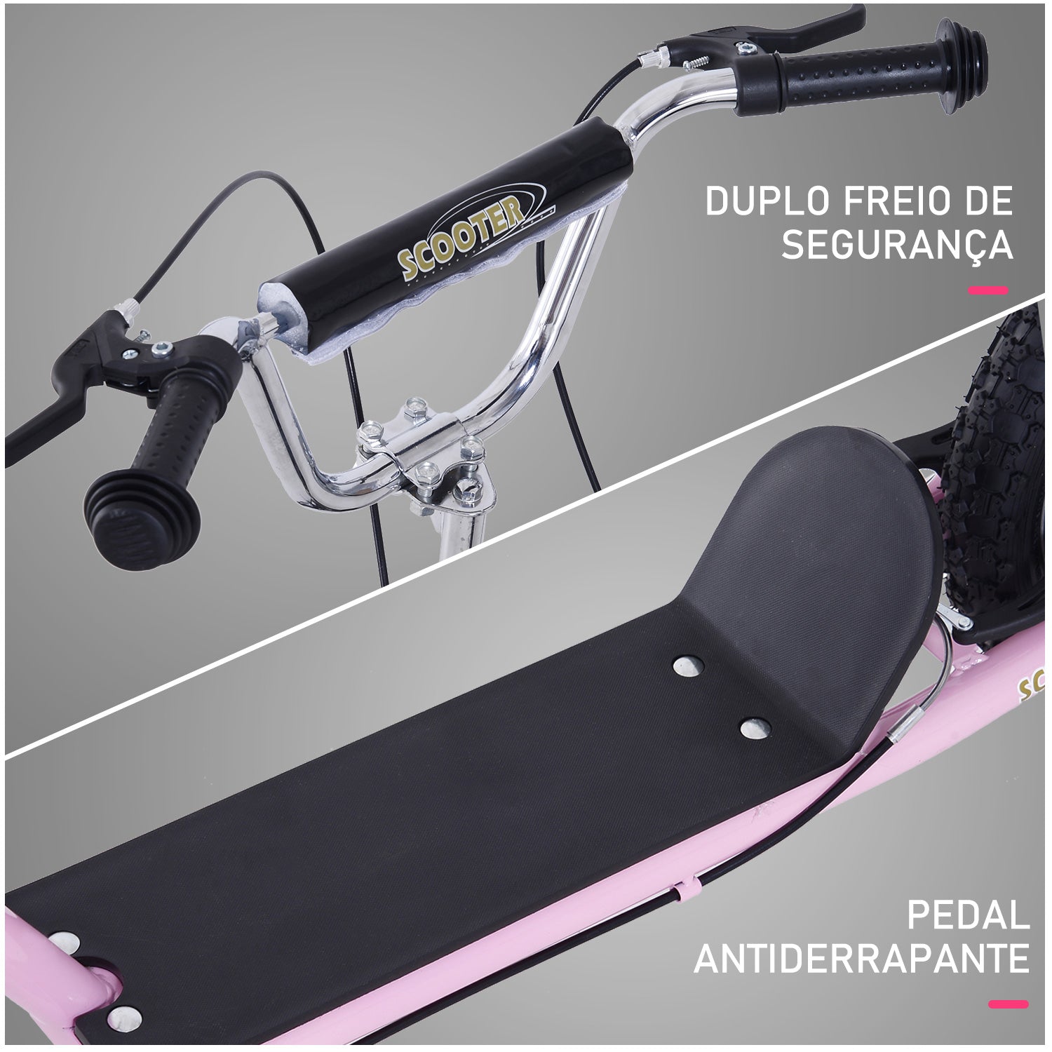 Trotinete Infantil com 2 Rodas de 16 Polegadas - 143x58x92-100 cm - Cor Rosa