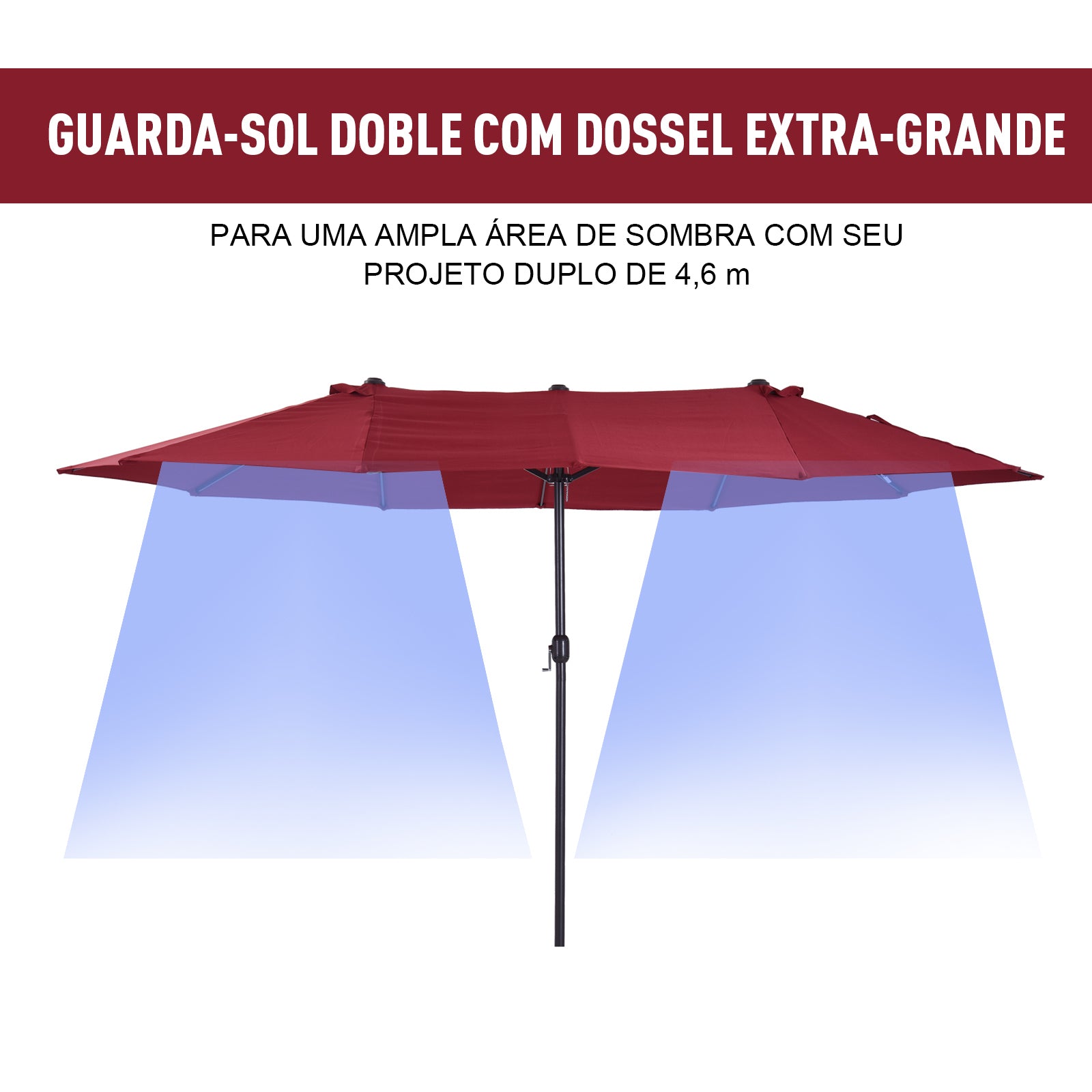 Chapéu de Sol Duplo Vermelho 4,55x2,65x2,38 m - Proteção UV e Resistente à Água