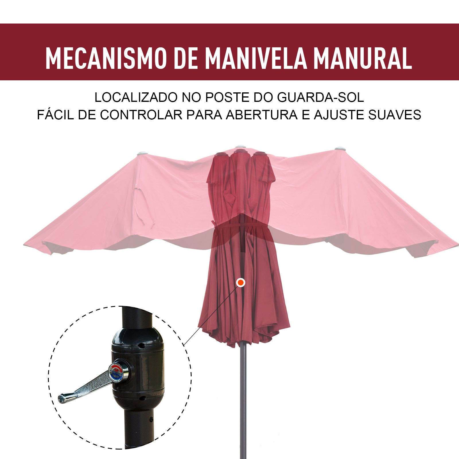 Chapéu de Sol Duplo Vermelho 4,55x2,65x2,38 m - Proteção UV e Resistente à Água