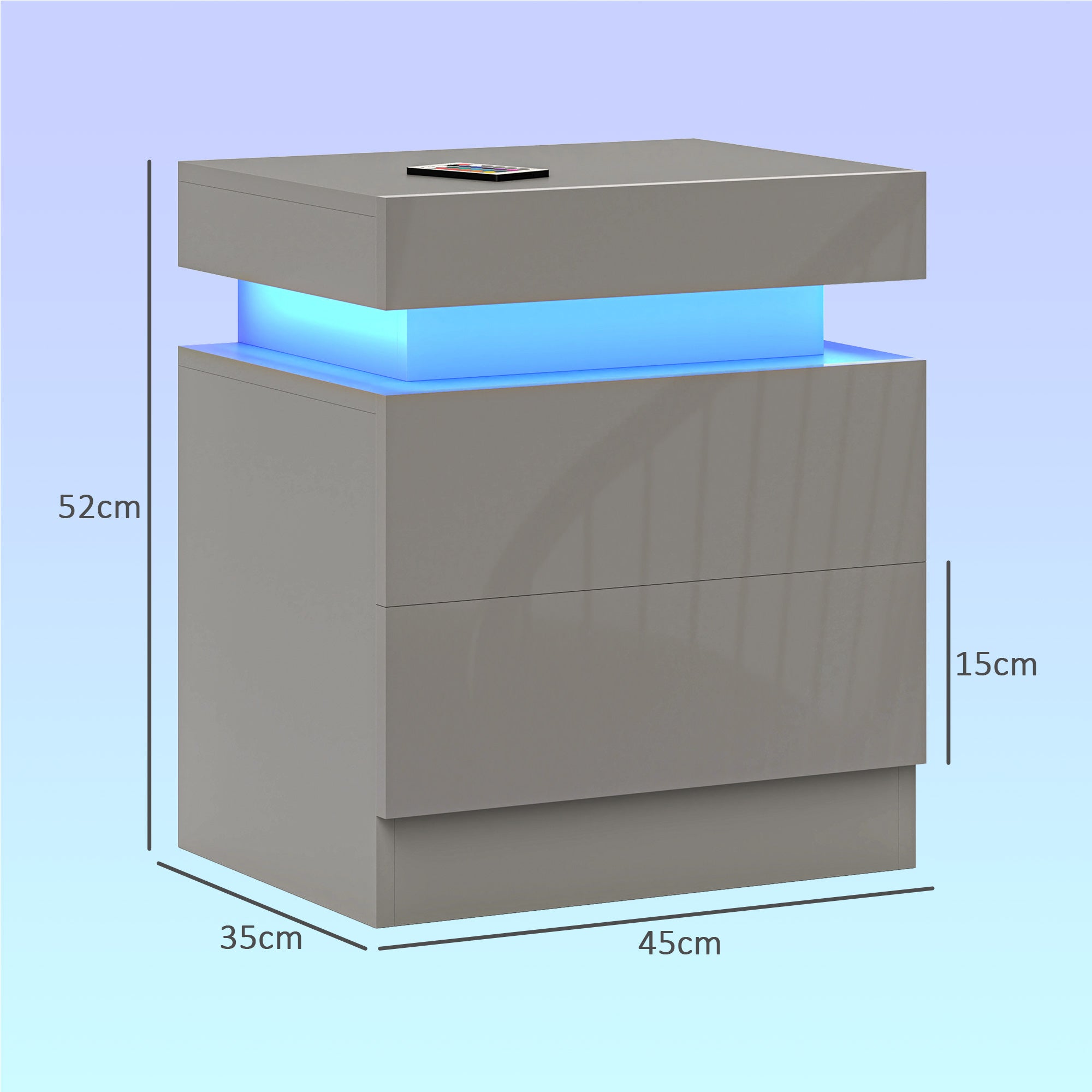 Mesa de Cabeceira com Luz LED 45x35x52 cm Cinzento