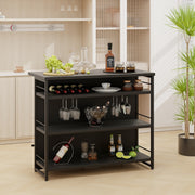 Mesa Alta Barra para Cozinha Armário de Barra de Bebidas 4 Níveis com 3 Prateleiras Suportes para Vinho Ilha de Cozinha 120 x 60 x 101 cm Preto