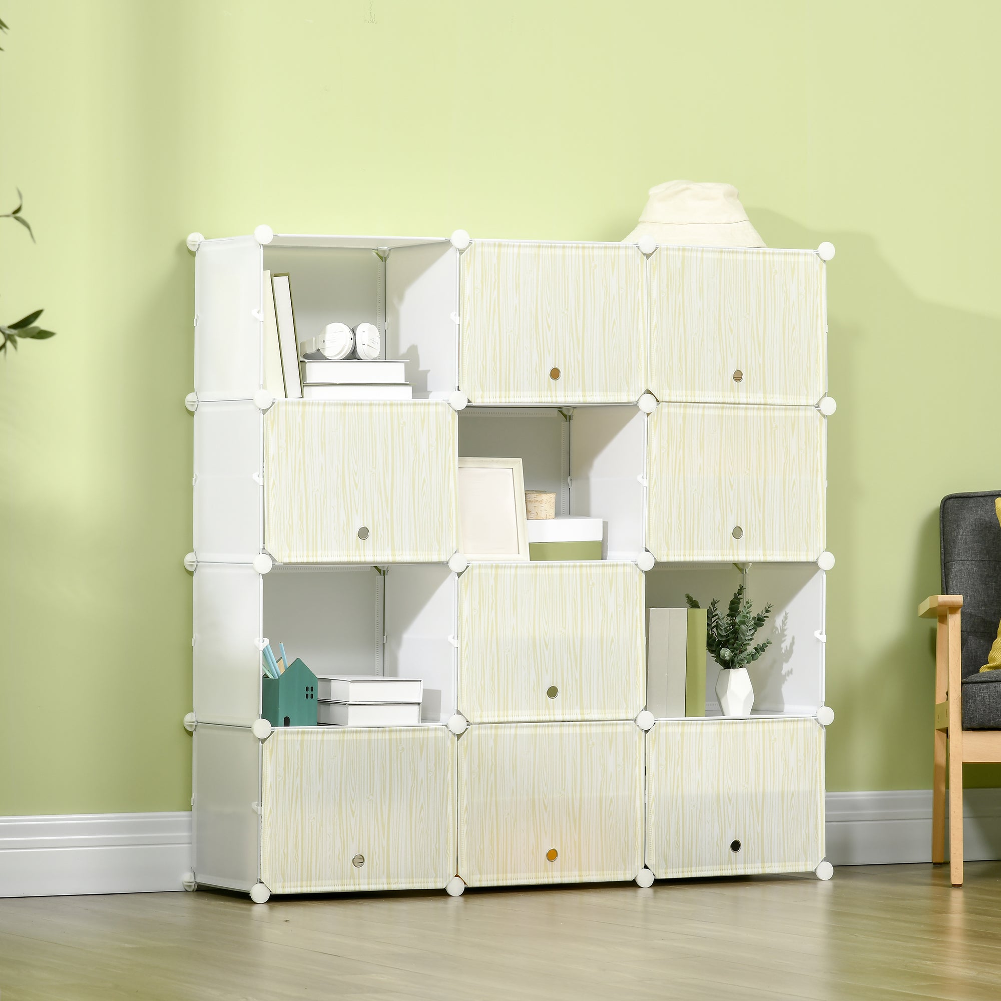 Armário Modular de Plástico 125x32x125cm - Branco e Natural