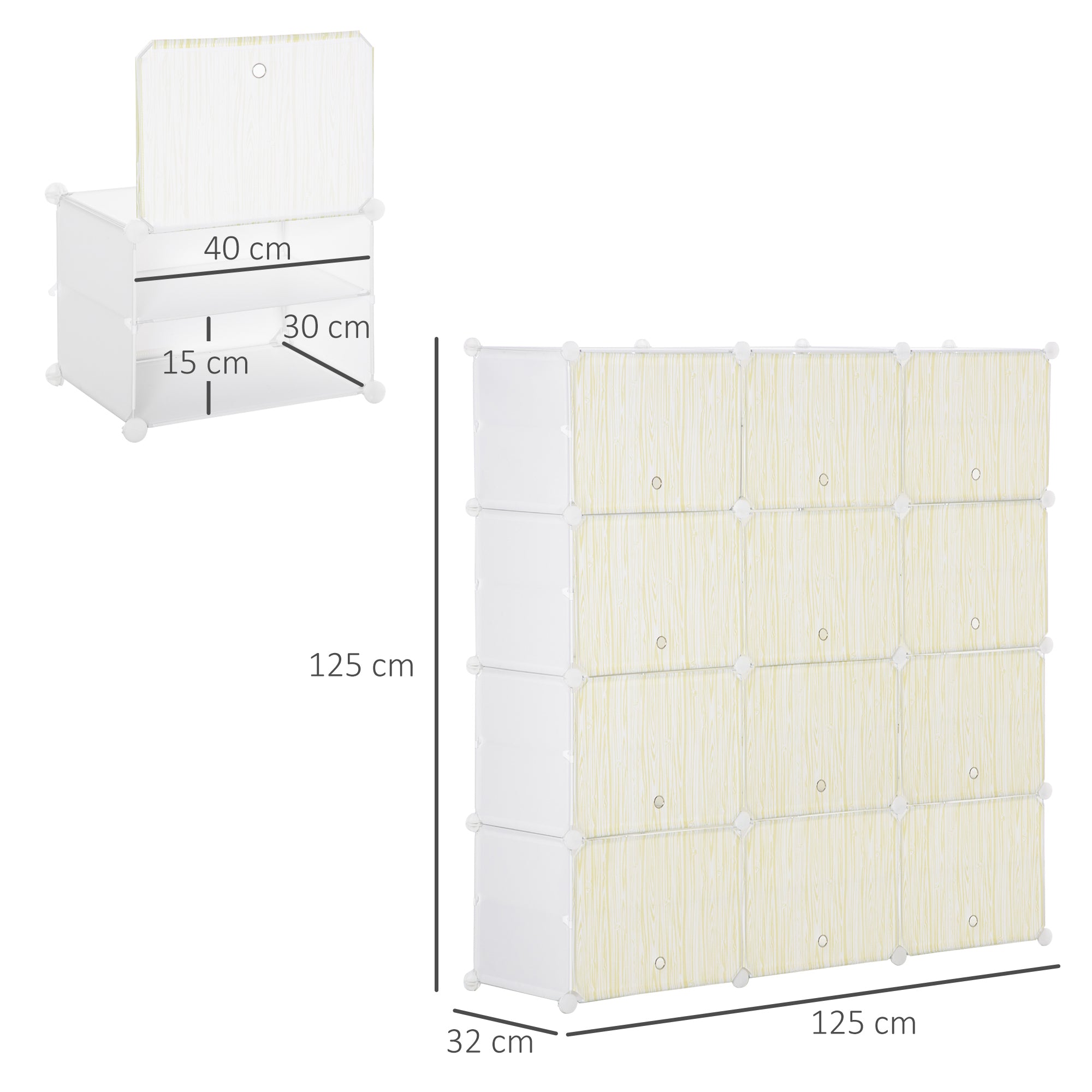 Armário Modular de Plástico 125x32x125cm - Branco e Natural