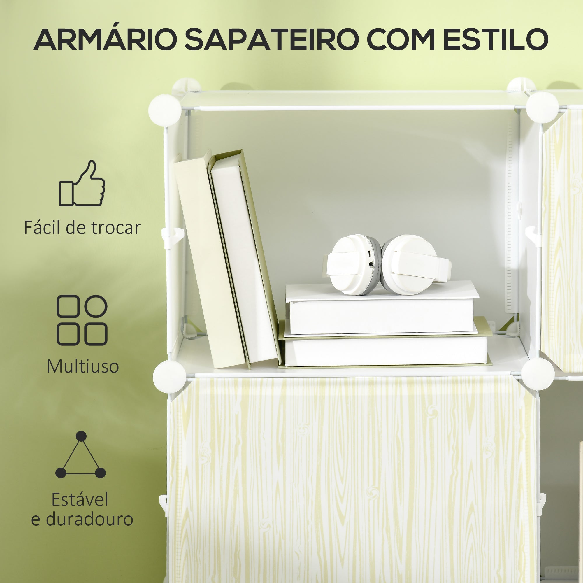 Armário Modular de Plástico 125x32x125cm - Branco e Natural