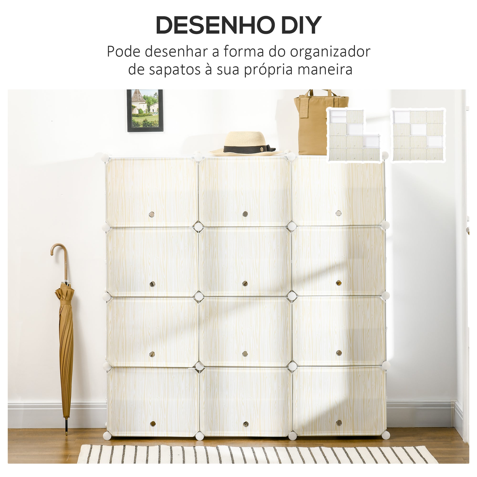 Armário Modular de Plástico 125x32x125cm - Branco e Natural